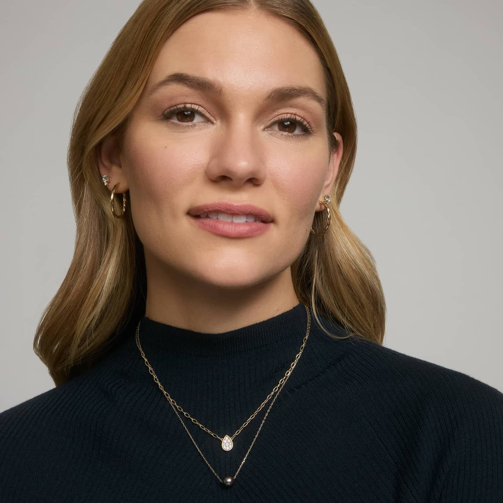 Pear Shaped Composite Necklace with 0.35 CTW Round Cut Diamonds in 14K Yellow Gold