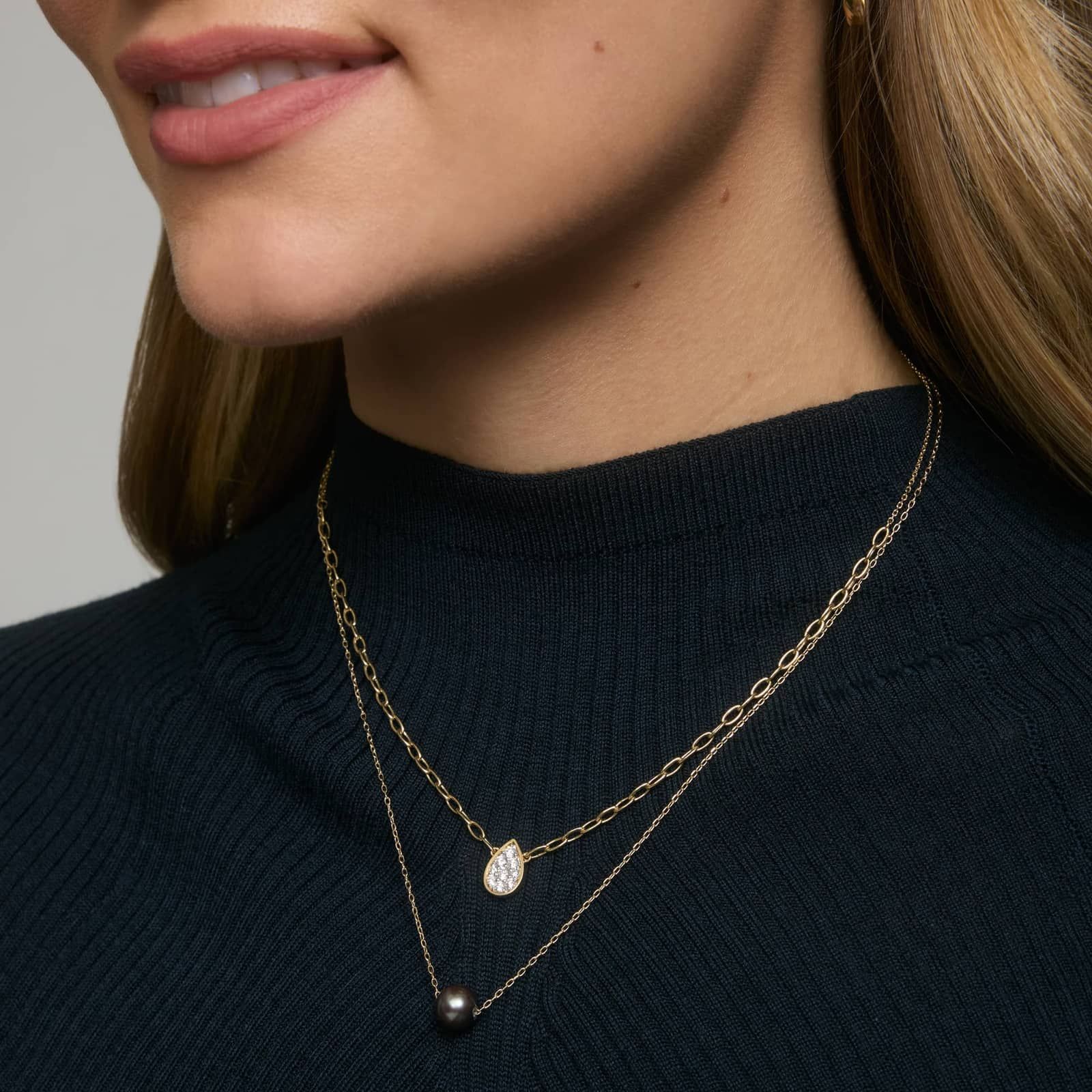 Pear Shaped Composite Necklace with 0.35 CTW Round Cut Diamonds in 14K Yellow Gold
