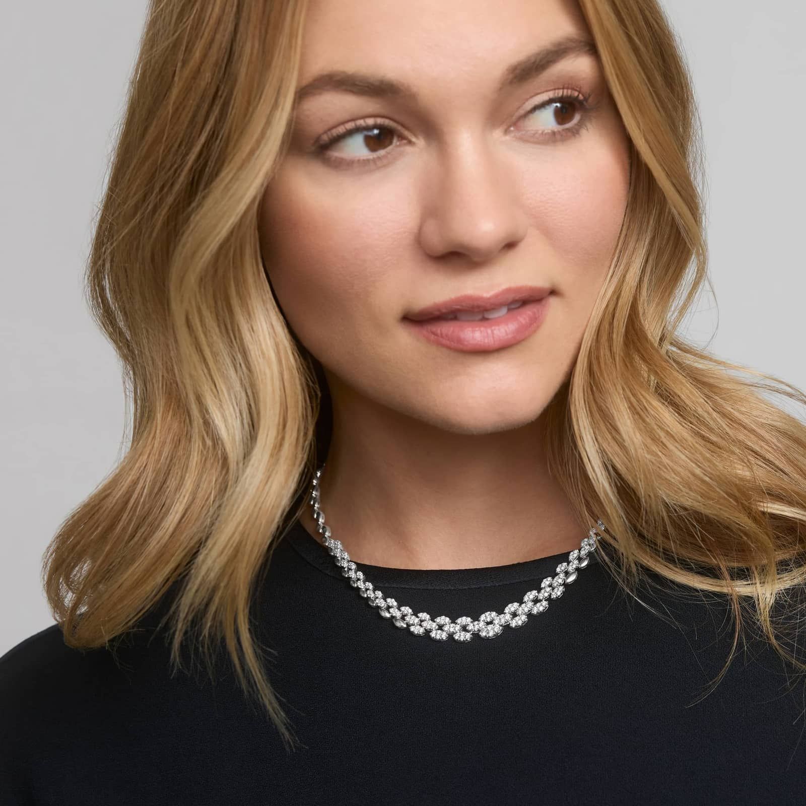 Pavé Set Fluid Diamond Necklace with Round Cut Diamonds in 14K White Gold