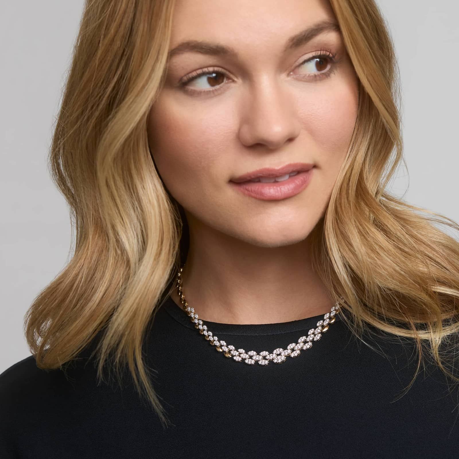 Pavé Set Fluid Diamond Necklace with Round Cut Diamonds in 14K Yellow Gold