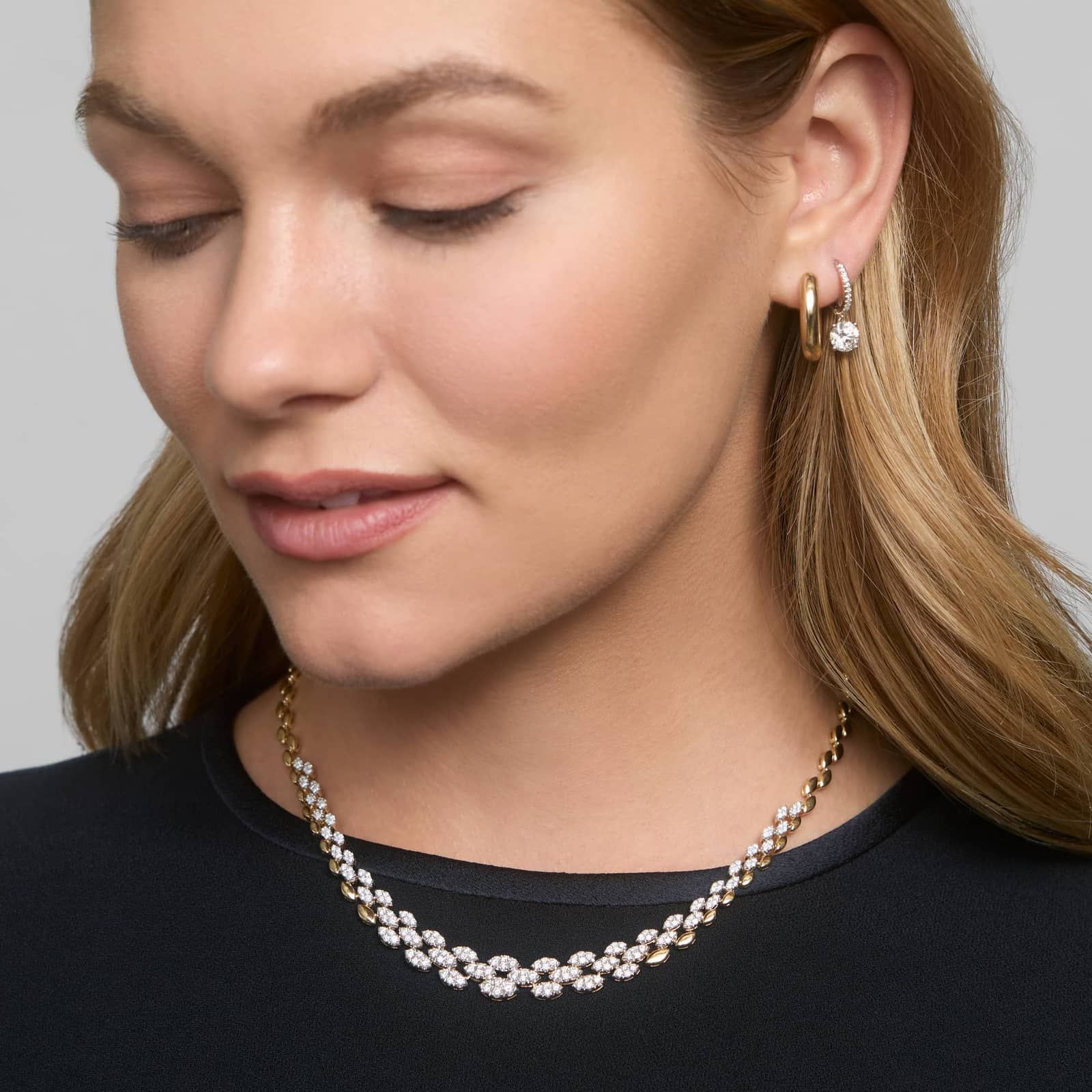 Pavé Set Fluid Diamond Necklace with Round Cut Diamonds in 14K Yellow Gold