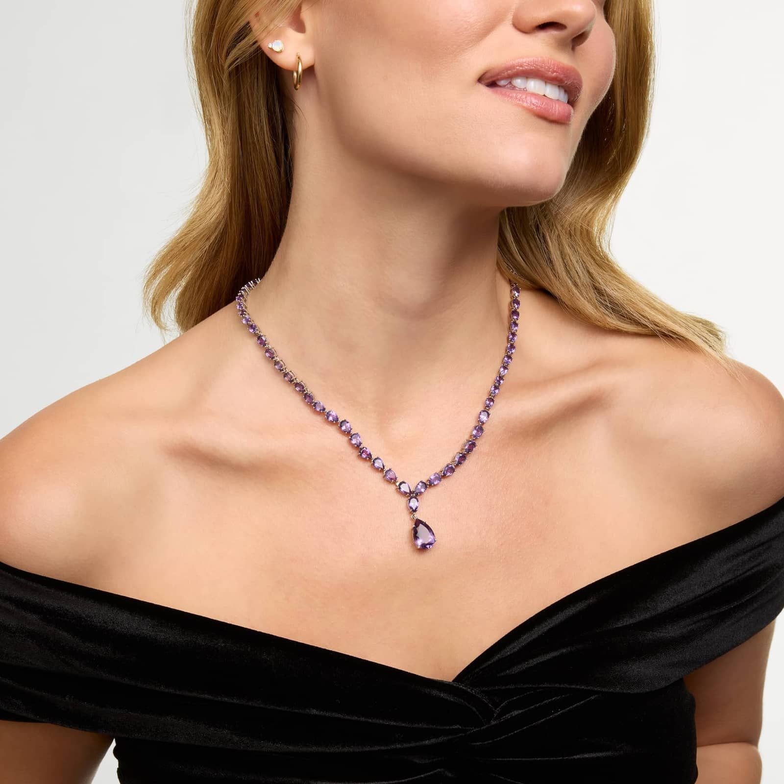 Amethyst Drop Necklace in Sterling Silver