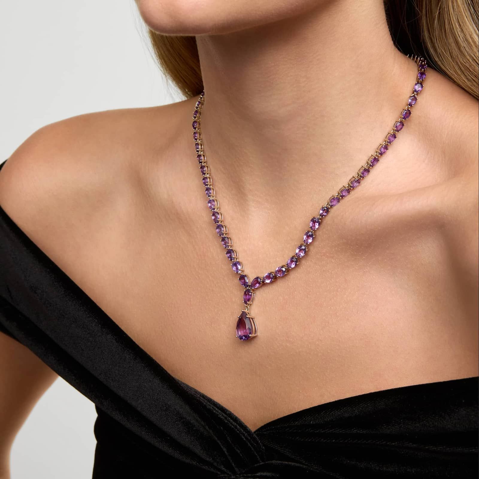 Amethyst Drop Necklace in Sterling Silver