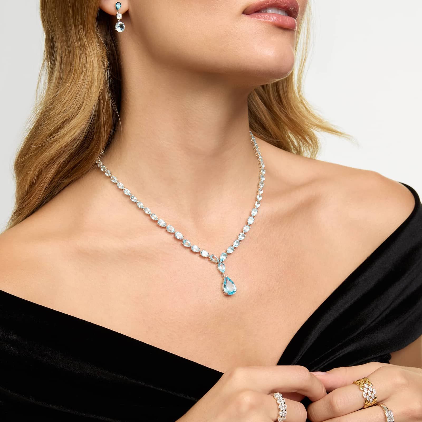 Blue Topaz Drop Necklace in Sterling Silver