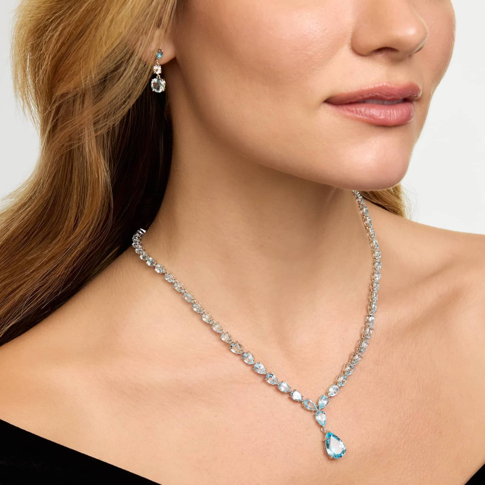 Blue Topaz Drop Necklace in Sterling Silver
