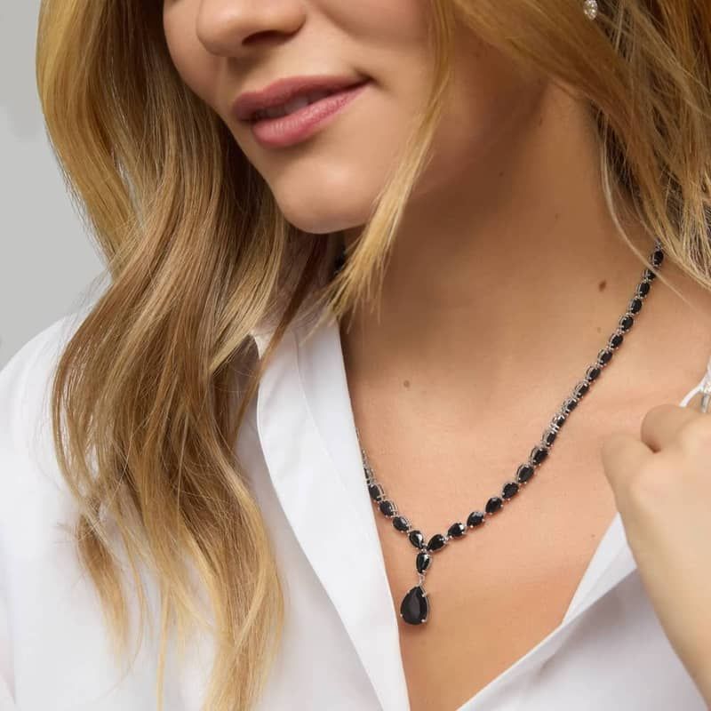 Black Onyx Drop Necklace in Sterling Silver