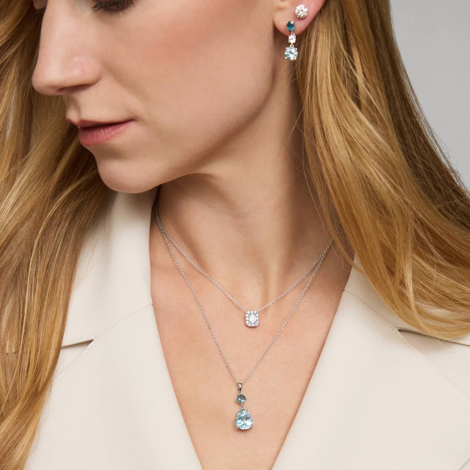 Blue Topaz Drop Necklace with London Blue Topaz and Sky Blue Topaz in Sterling Silver