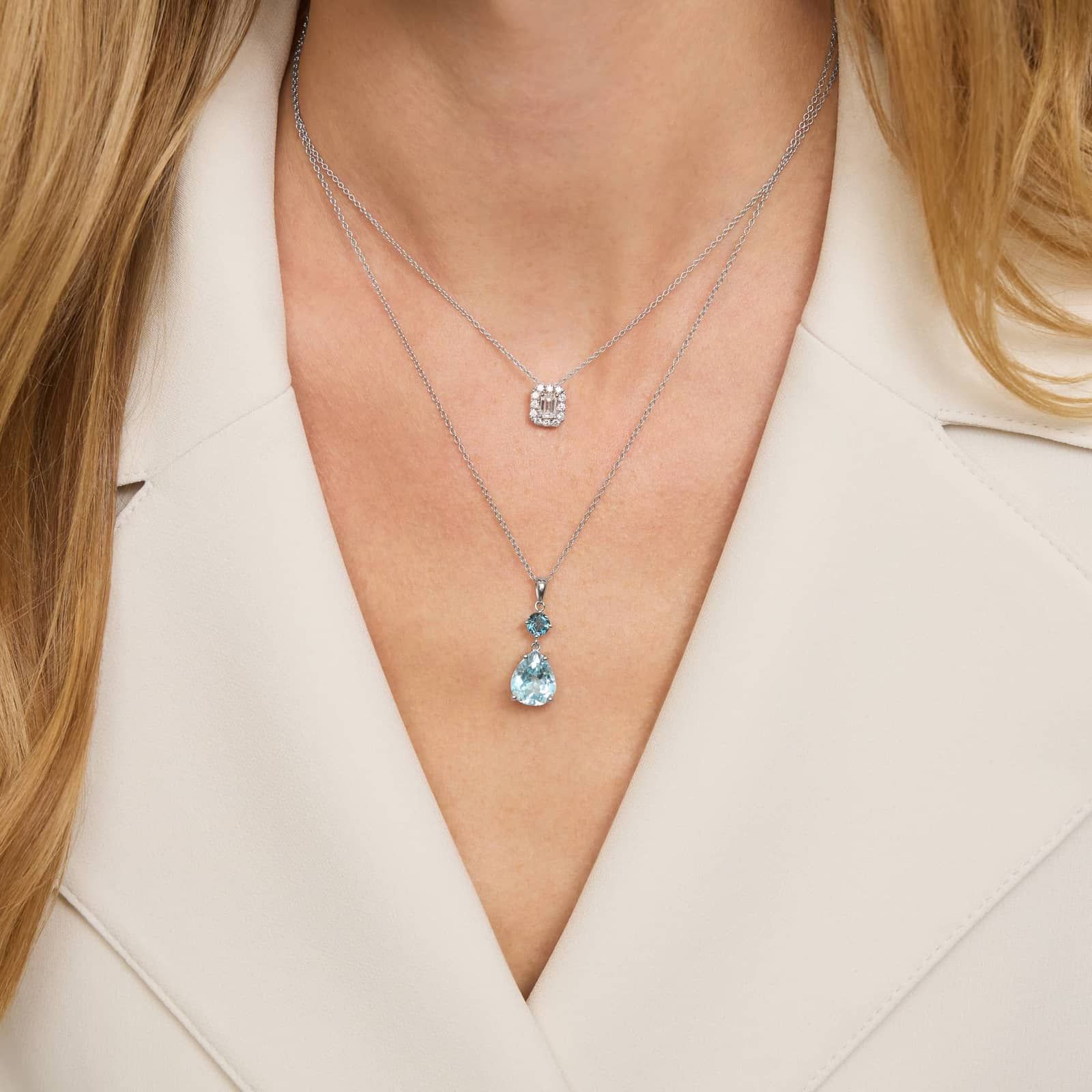Blue Topaz Drop Necklace with London Blue Topaz and Sky Blue Topaz in Sterling Silver