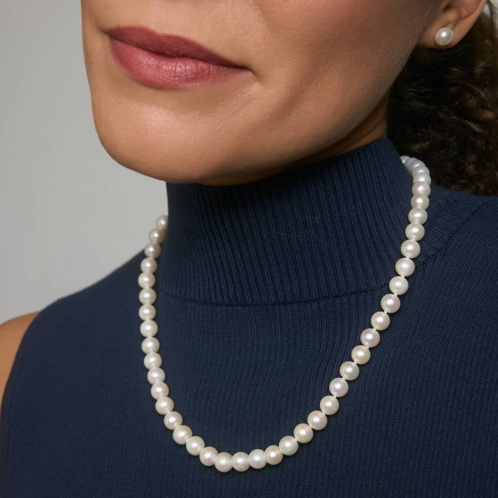 Pearl Necklace, Bracelet, Stud Set with Freshwater Pearls in 14K Yellow Gold