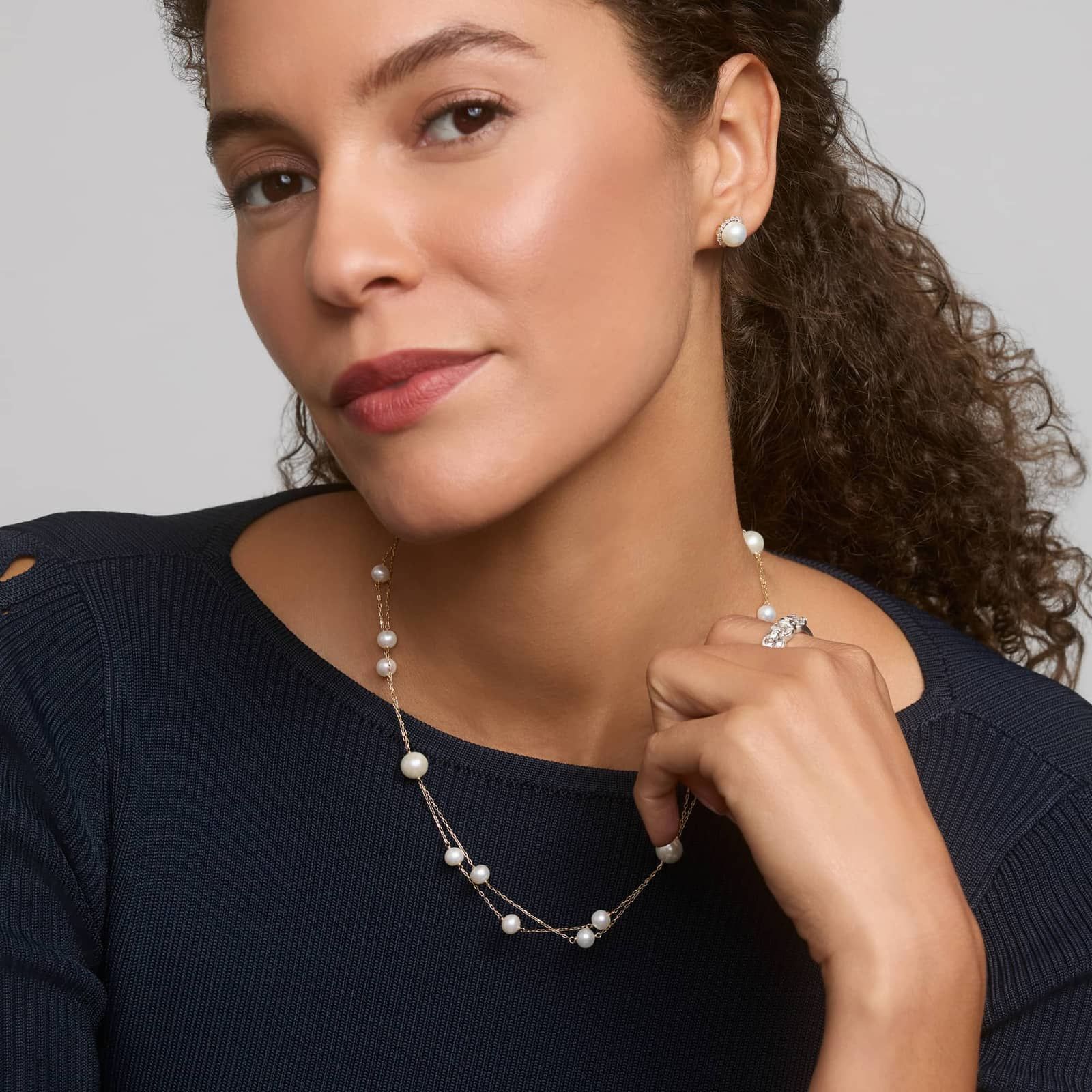 Freshwater Pearl Multi Strand Fashion Necklace in 14K Yellow Gold