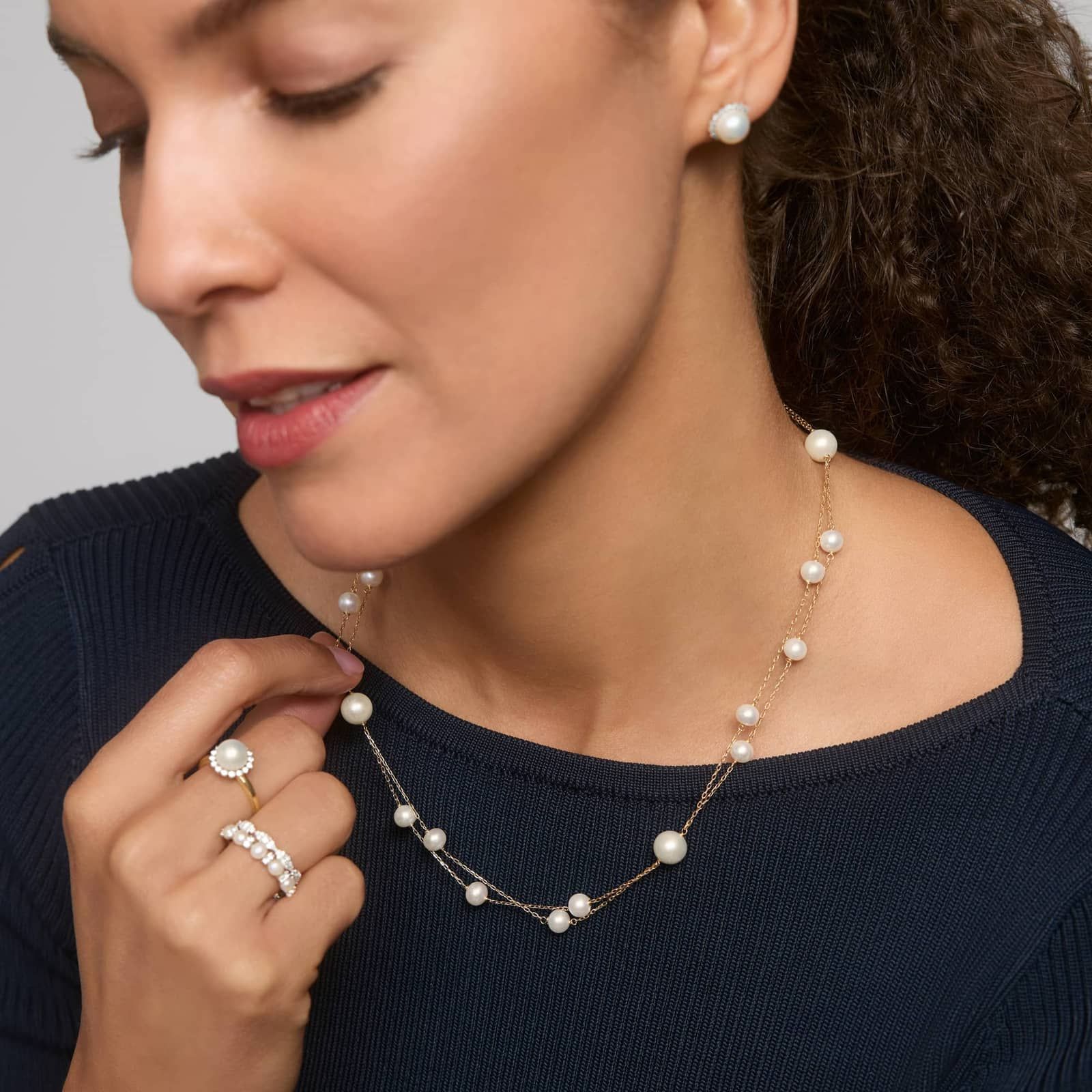 Freshwater Pearl Multi Strand Fashion Necklace in 14K Yellow Gold