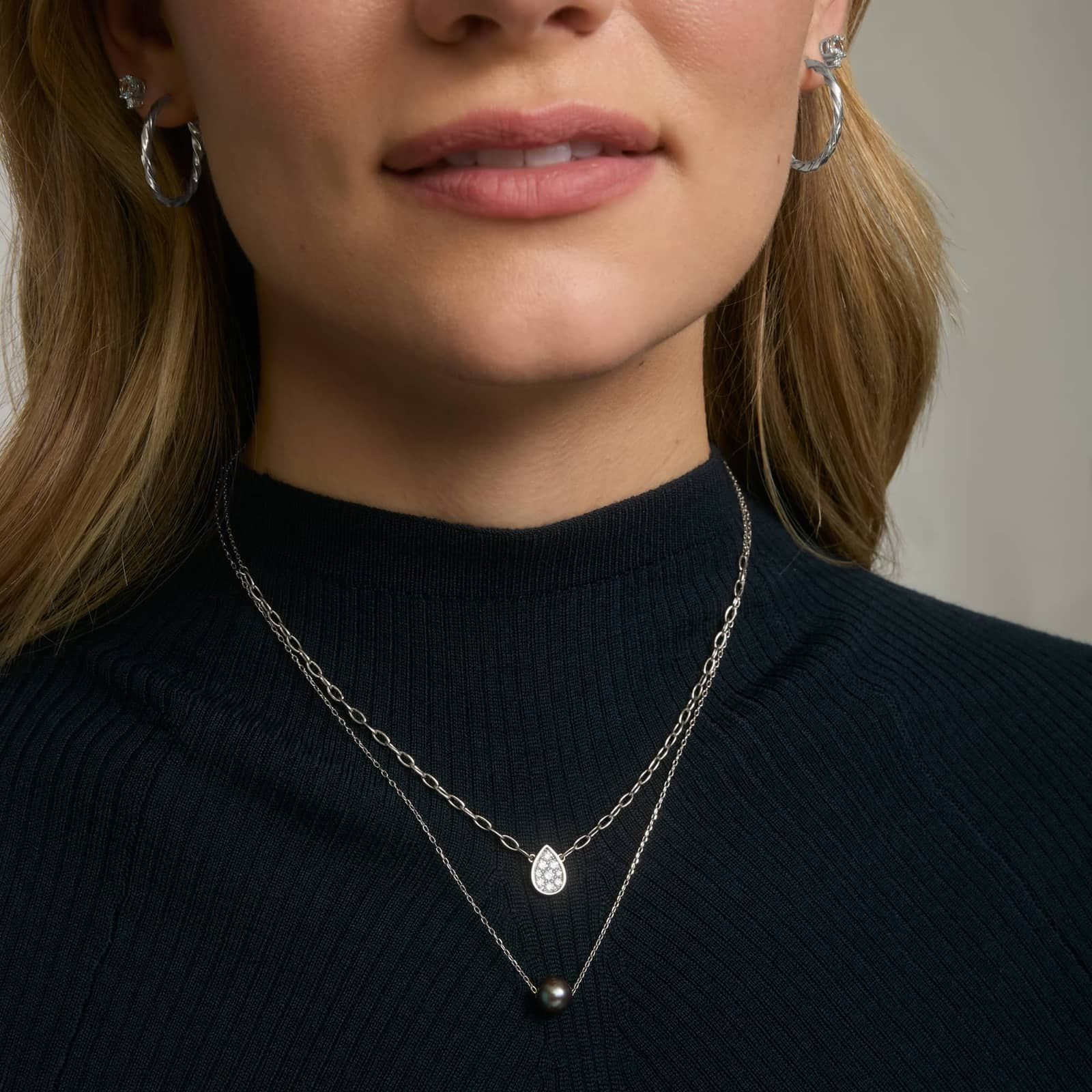 Black Freshwater Pearl Necklace in 14K White Gold