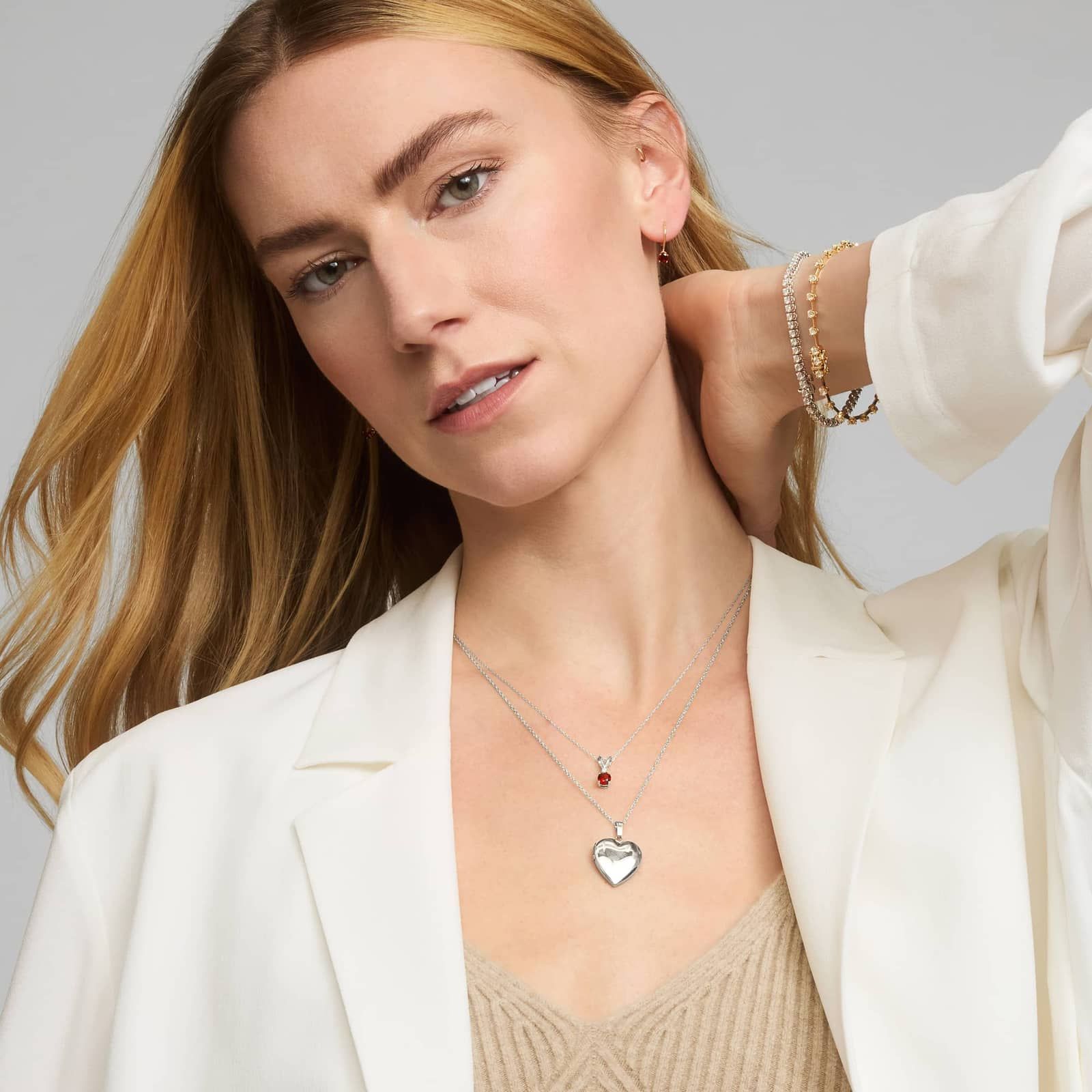 Garnet Pendant Necklace with Diamond Accent in 14K White Gold