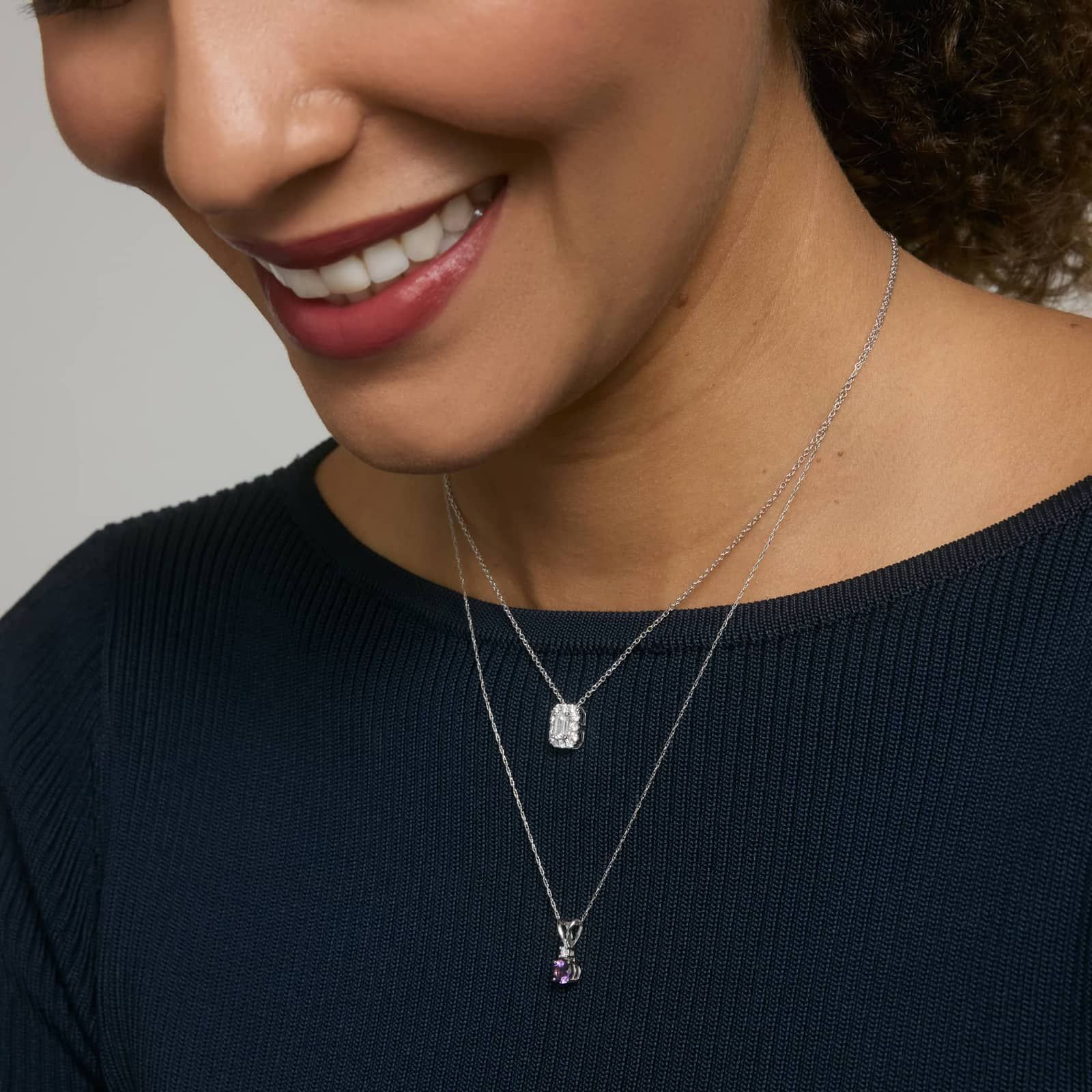 Amethyst Pendant Necklace with Diamond Accent in 14K White Gold