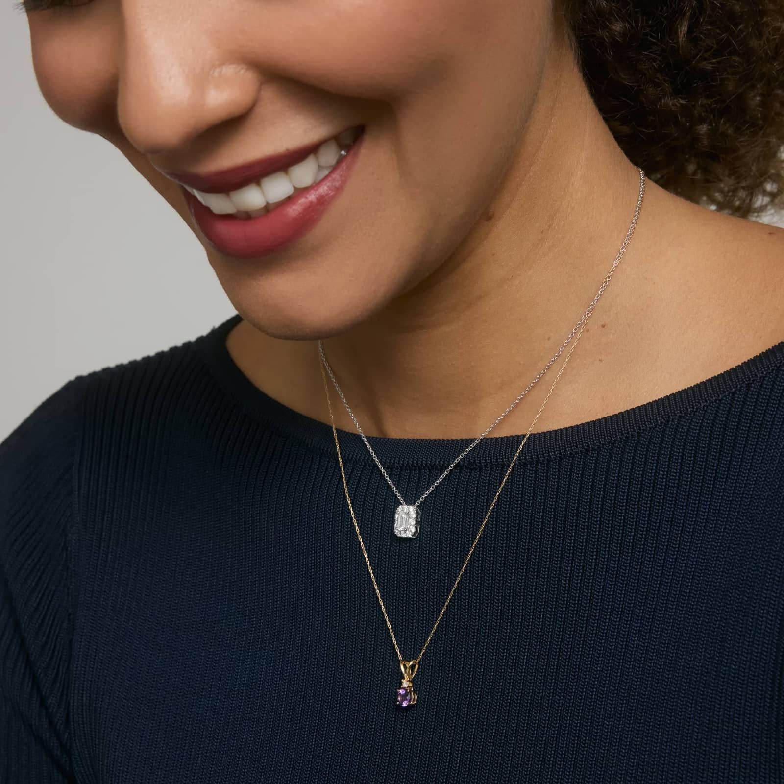 Amethyst Pendant Necklace with Diamond Accent in 14K Yellow Gold
