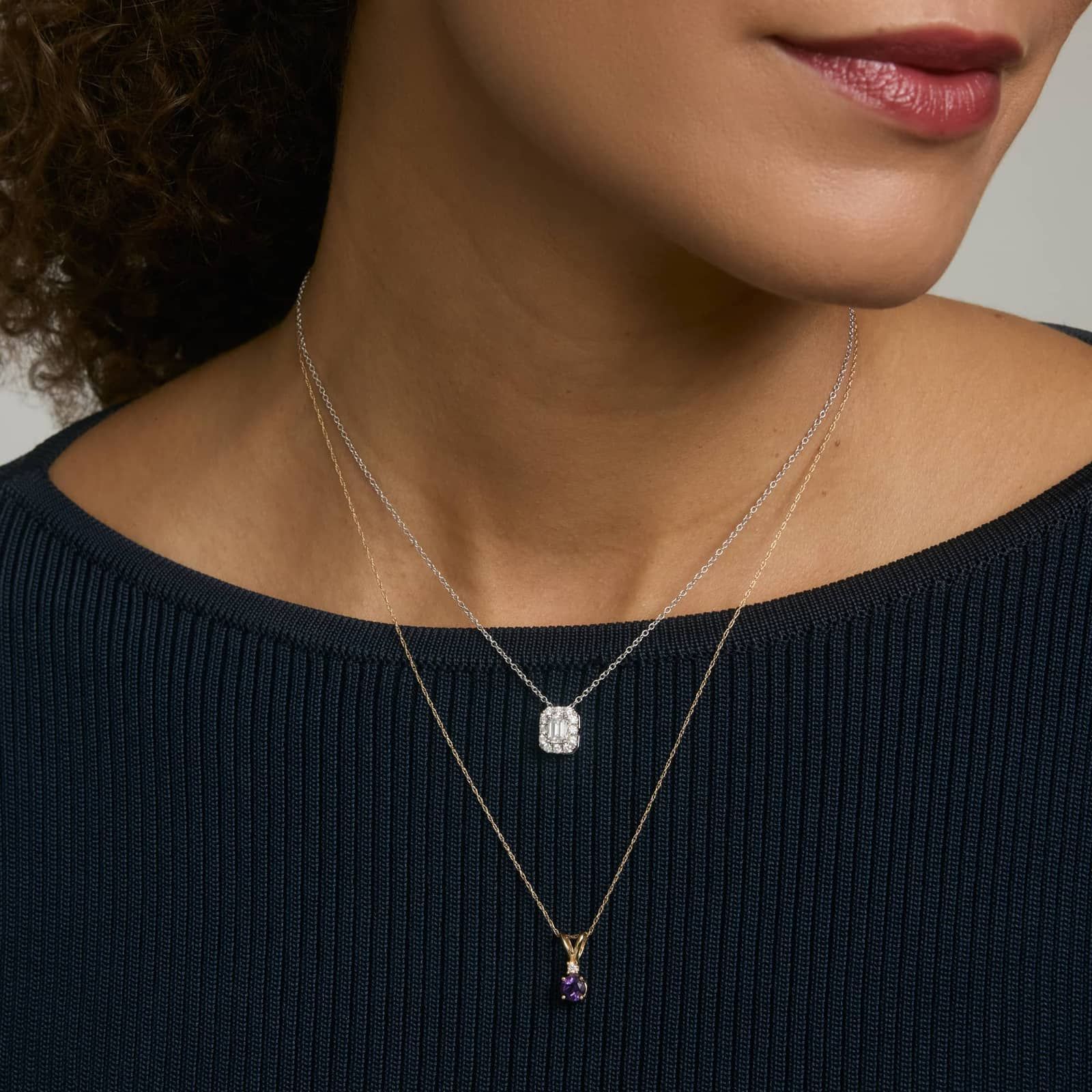 Amethyst Pendant Necklace with Diamond Accent in 14K Yellow Gold