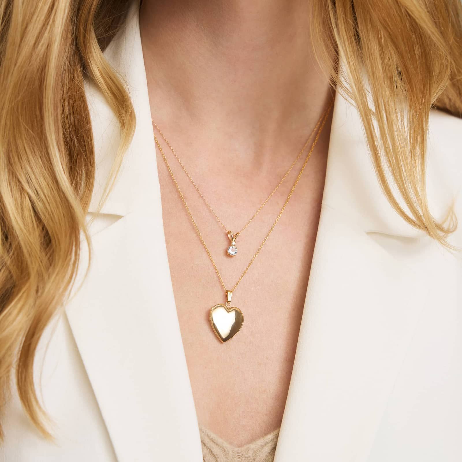 Aquamarine Pendant Necklace with Diamond Accent in 14K Yellow Gold