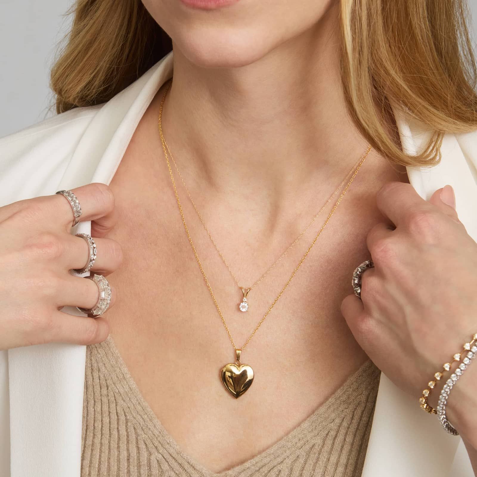 White Topaz Pendant Necklace with Diamond Accent in 14K Yellow Gold