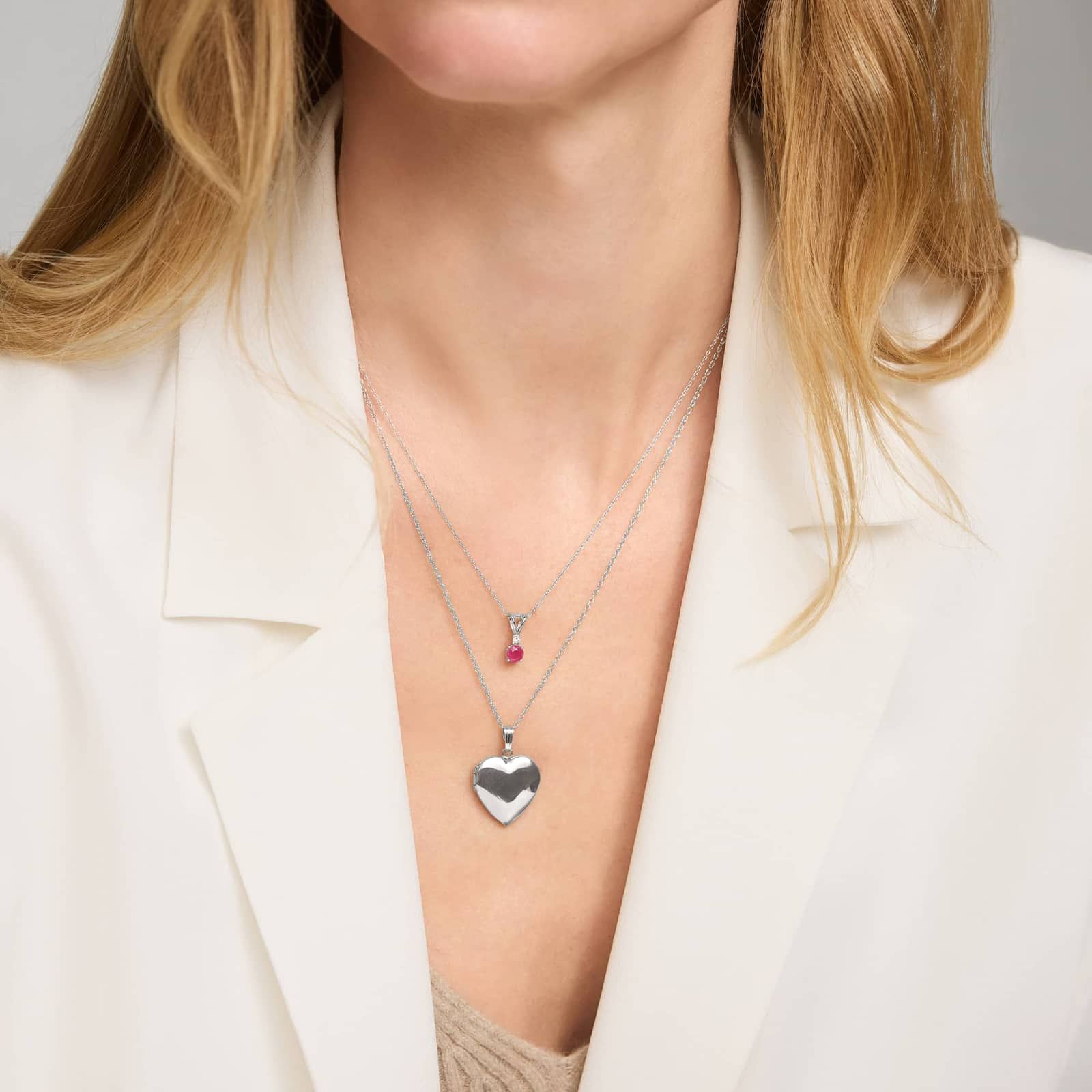 Ruby Pendant Necklace with Diamond Accent in 14K White Gold