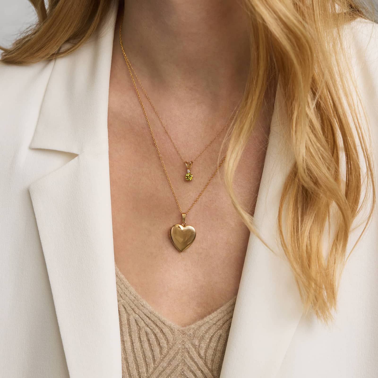 Peridot Pendant Necklace with Diamond Accent in 14K Yellow Gold