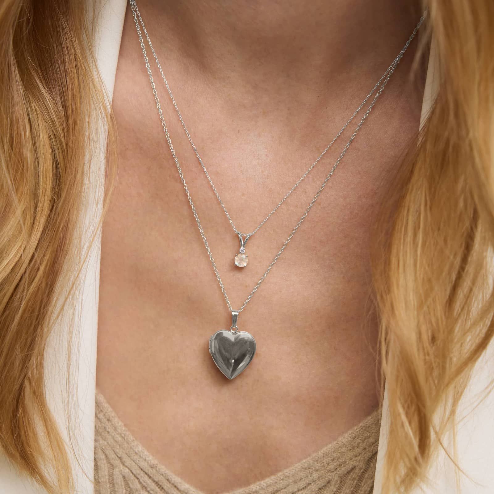 Rainbow Moonstone Pendant Necklace with Diamond Accent in 14K White Gold