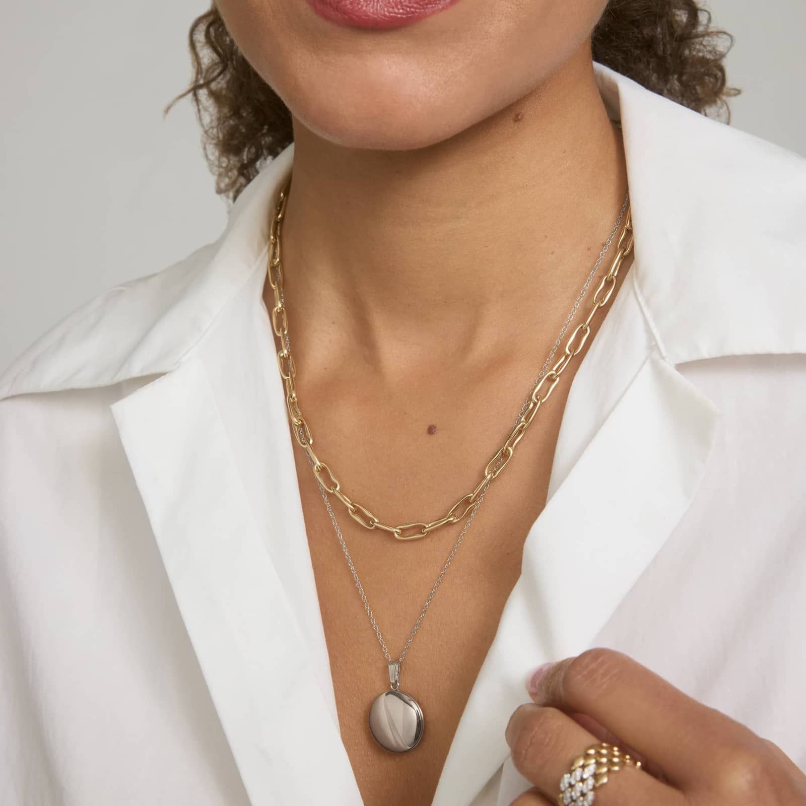 Round Locket Necklace in 14K White Gold