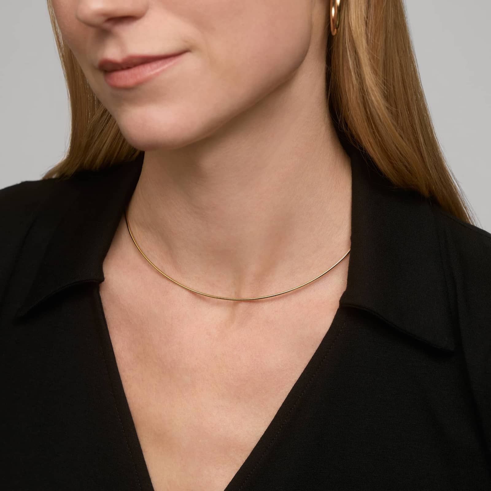 Omega Chain Collar Necklace In 14K Yellow Gold