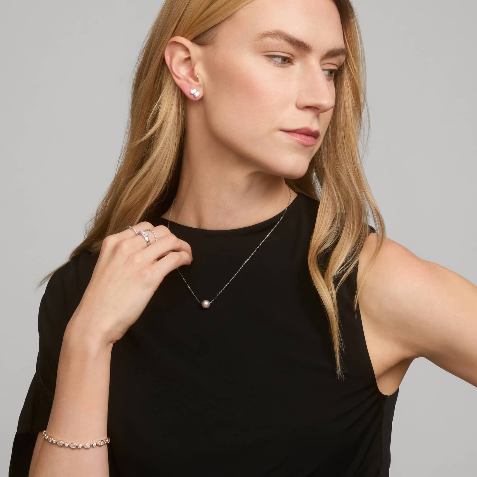 Pink Freshwater Pearl Necklace in 14K White Gold