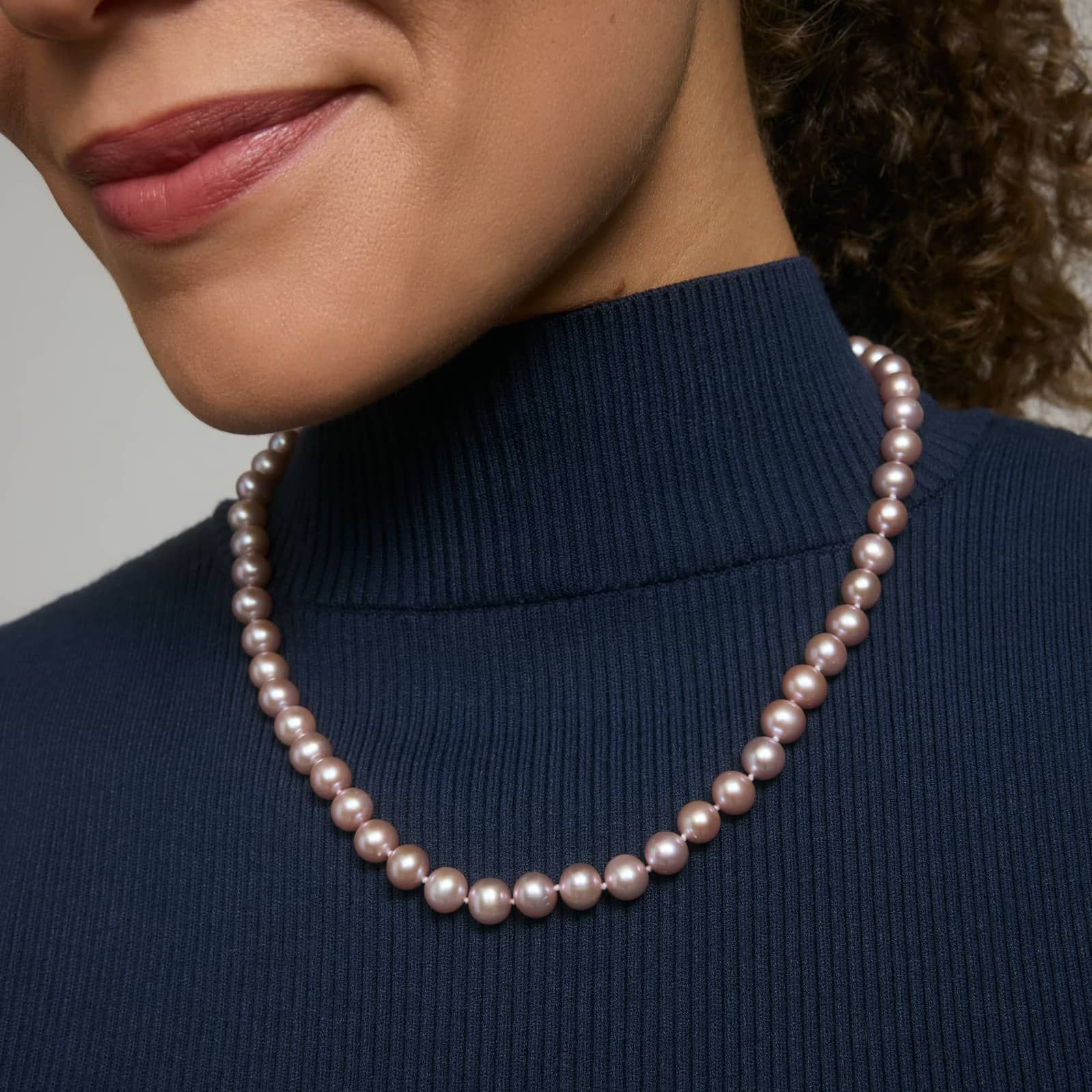 Pearl Necklace, Bracelet, Stud Set with Pink Freshwater Pearls in 14K Yellow Gold