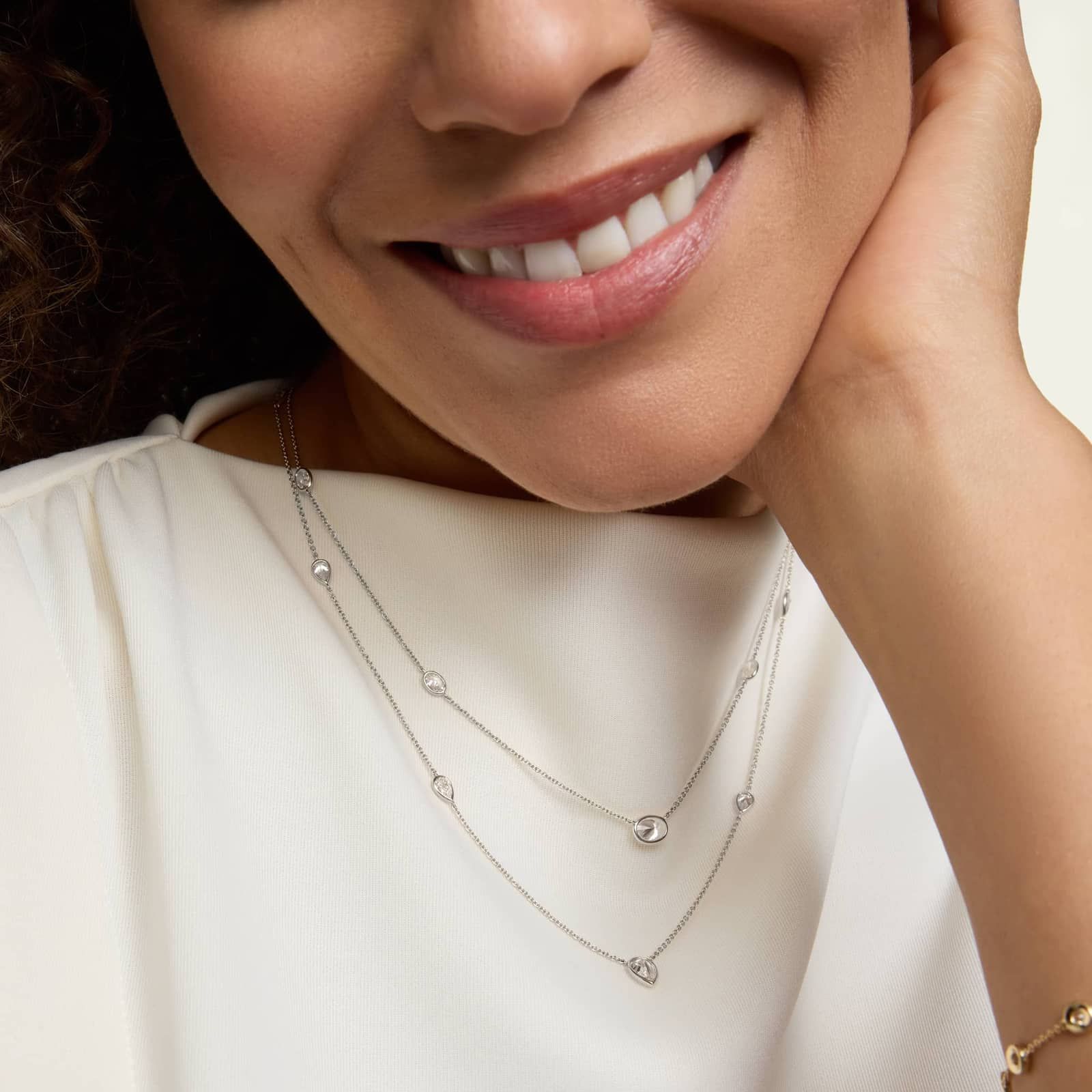 Pear Pendant with Diamond Station Necklace with 2 CTW Pear Shaped Lab-Grown Diamonds in 14K White Gold Bezel Setting