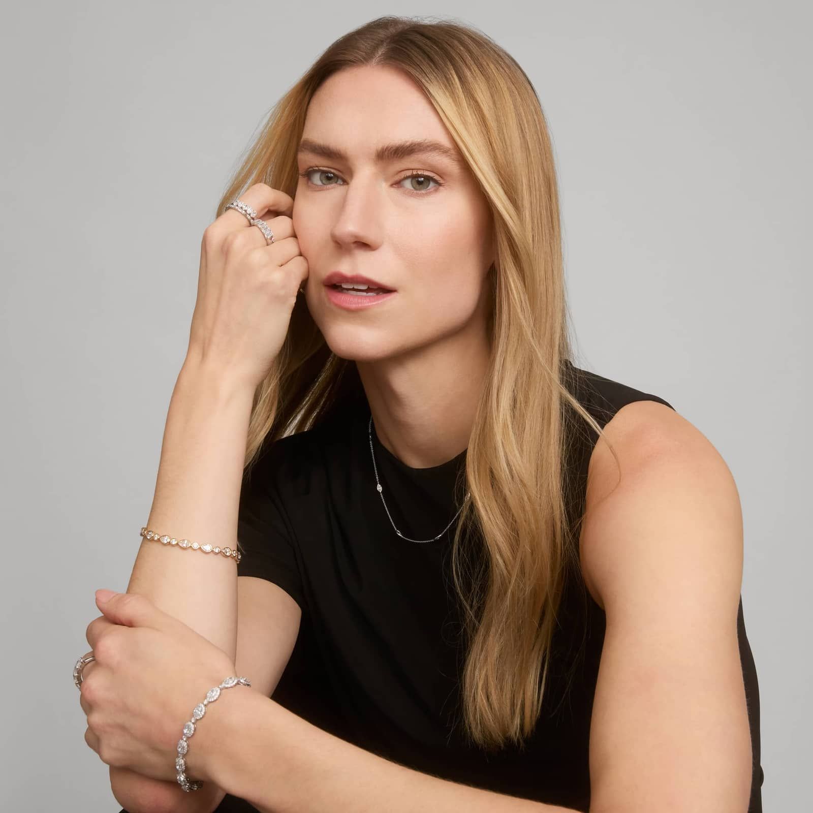 Marquise Cut Diamond Station Necklace with 2.25 CTW Marquise Cut Lab-Grown Diamonds in 14K White Gold Bezel Setting