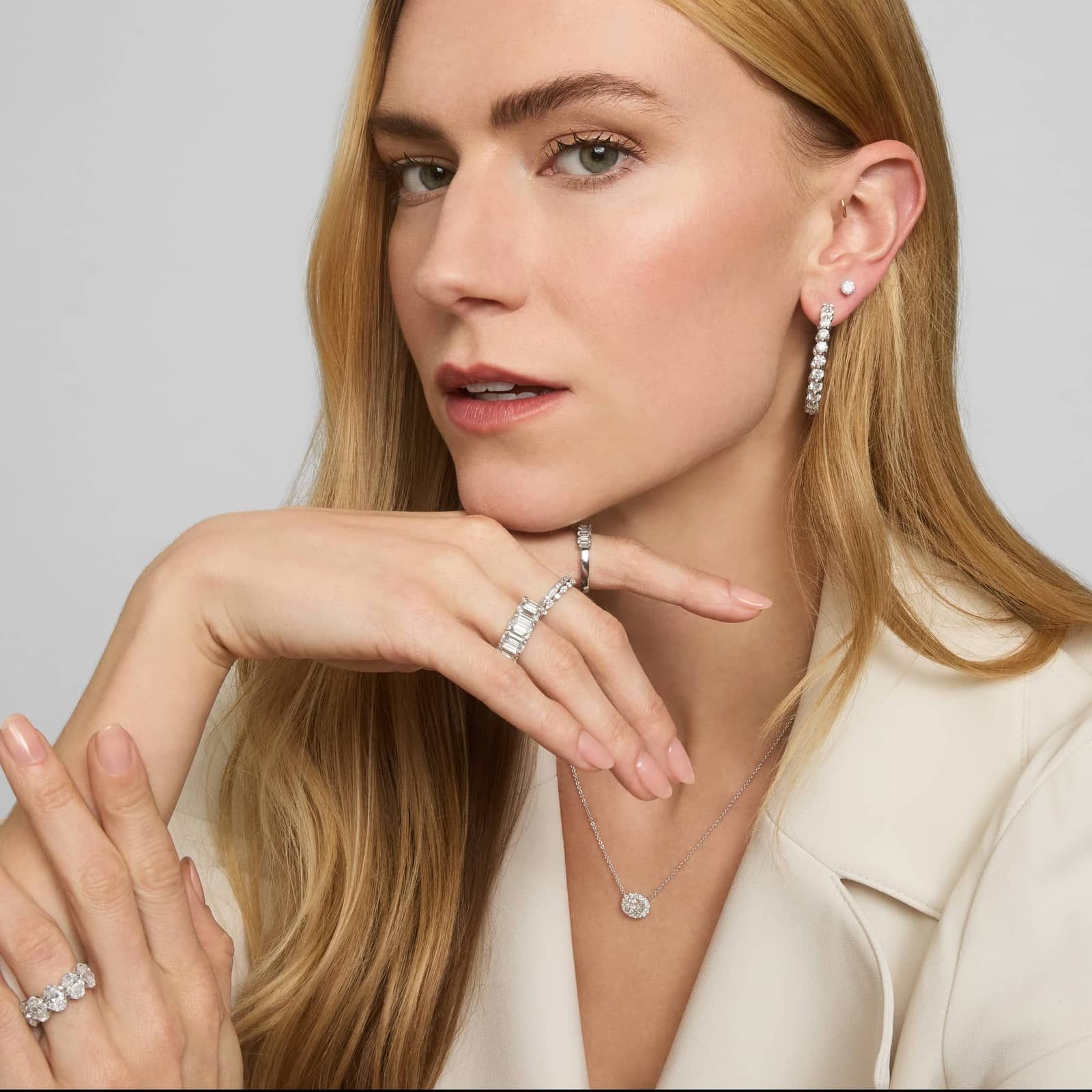 Oval Cut Diamond Halo Necklace with 1 CTW Oval and Round Cut Lab-Grown Diamonds in 14K White Gold