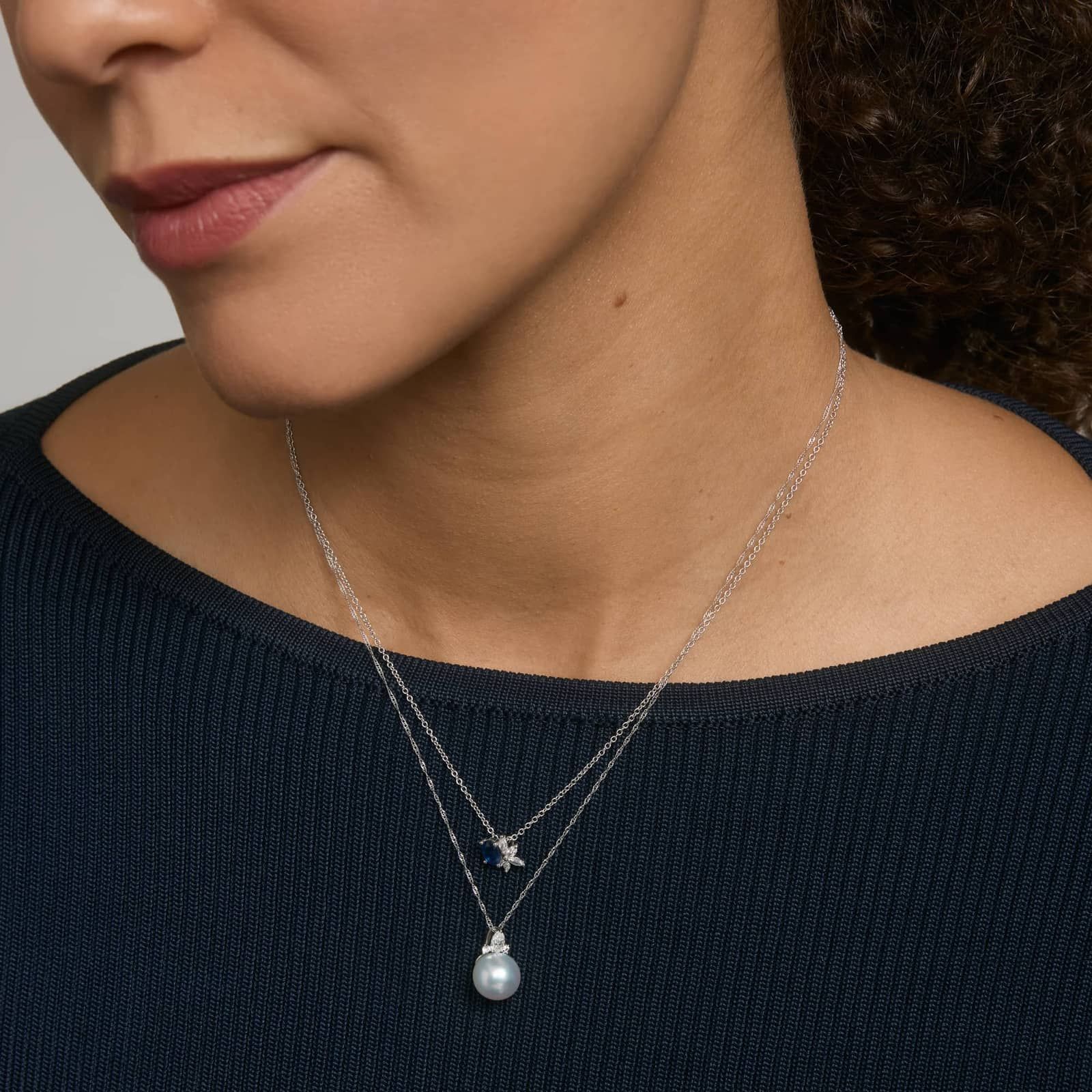 Blue Sapphire and Diamond Pendant Necklace in 14K White Gold