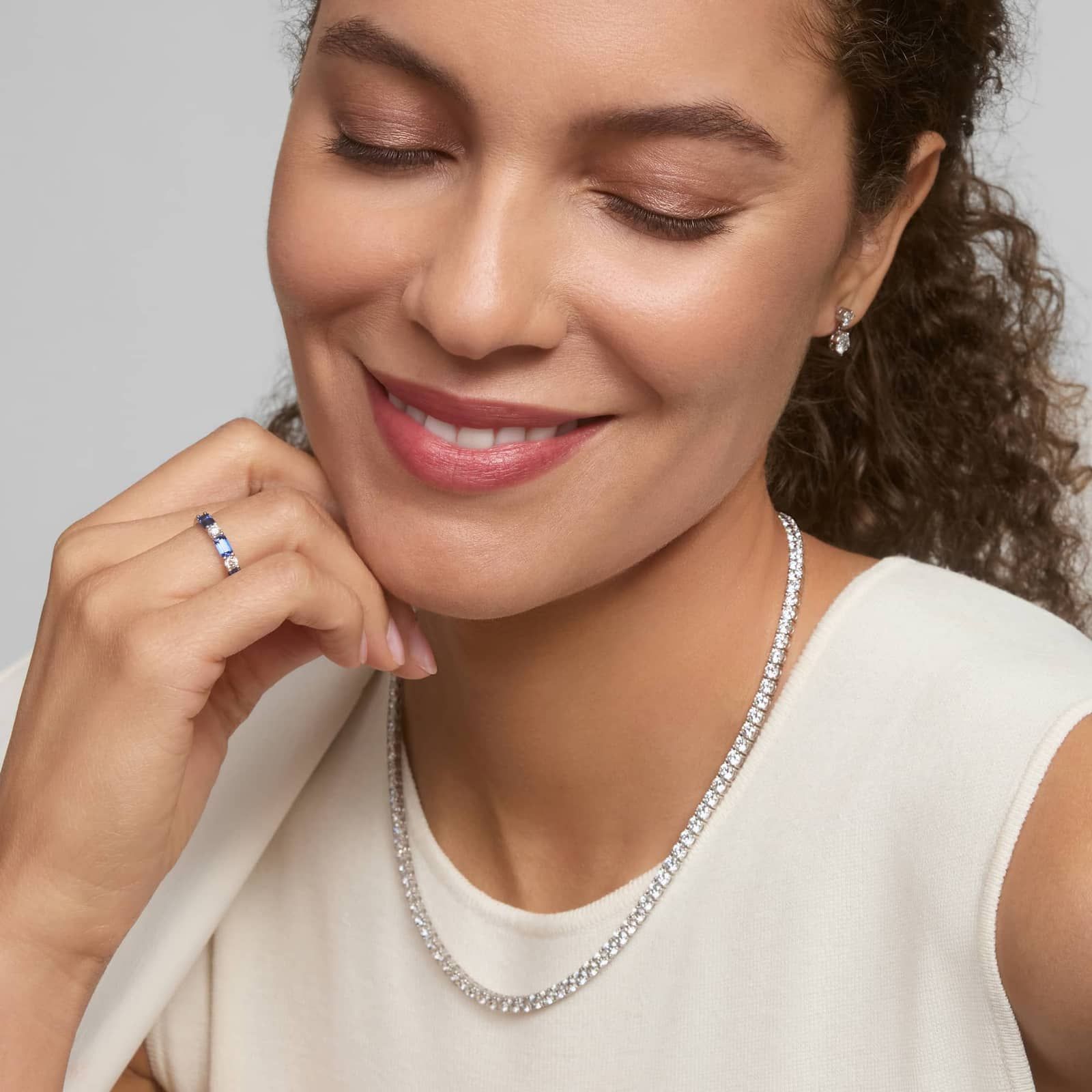 Diamond Tennis Necklace with 22 CTW Round Cut Diamonds in 14K White Gold