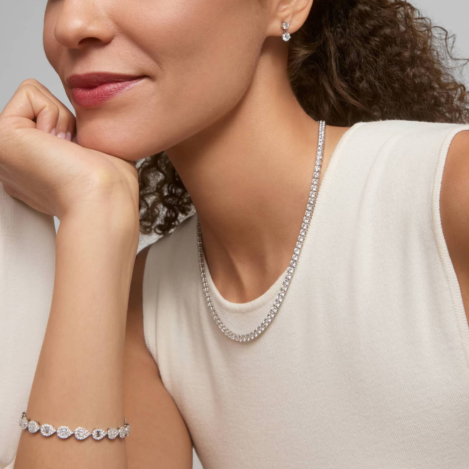 Diamond Tennis Necklace with 22 CTW Round Cut Lab-Grown Diamonds in 14K White Gold