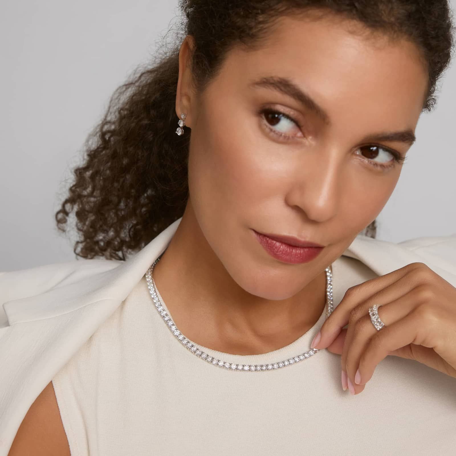 Diamond Tennis Necklace with 26 CTW Round Cut Diamonds in 14K White Gold