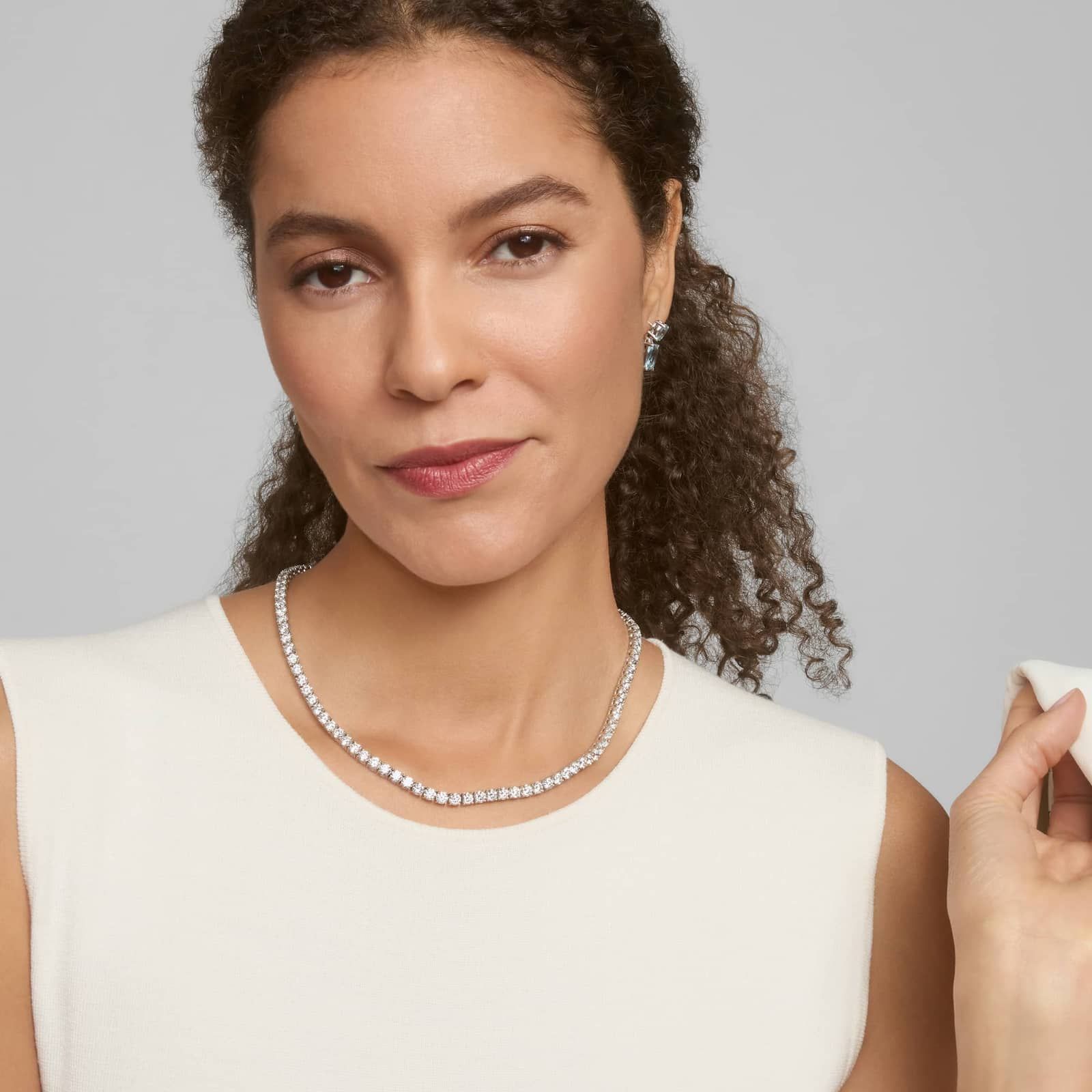 Diamond Tennis Necklace with 30 CTW Round Cut Lab-Grown Diamonds in 14K White Gold