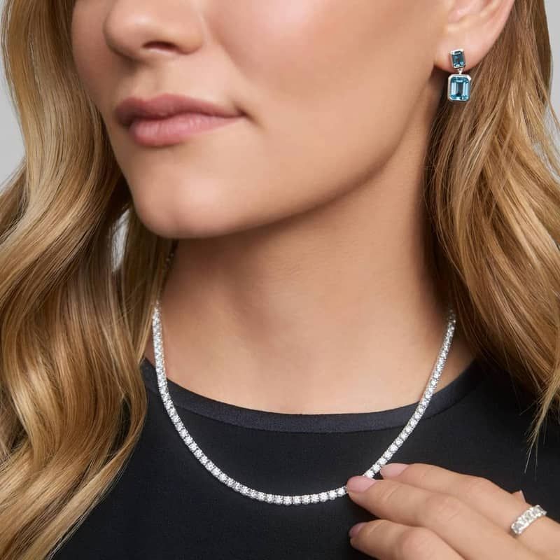 Diamond Tennis Necklace with 17 CTW Round Cut Lab-Grown Diamonds in 14K White Gold