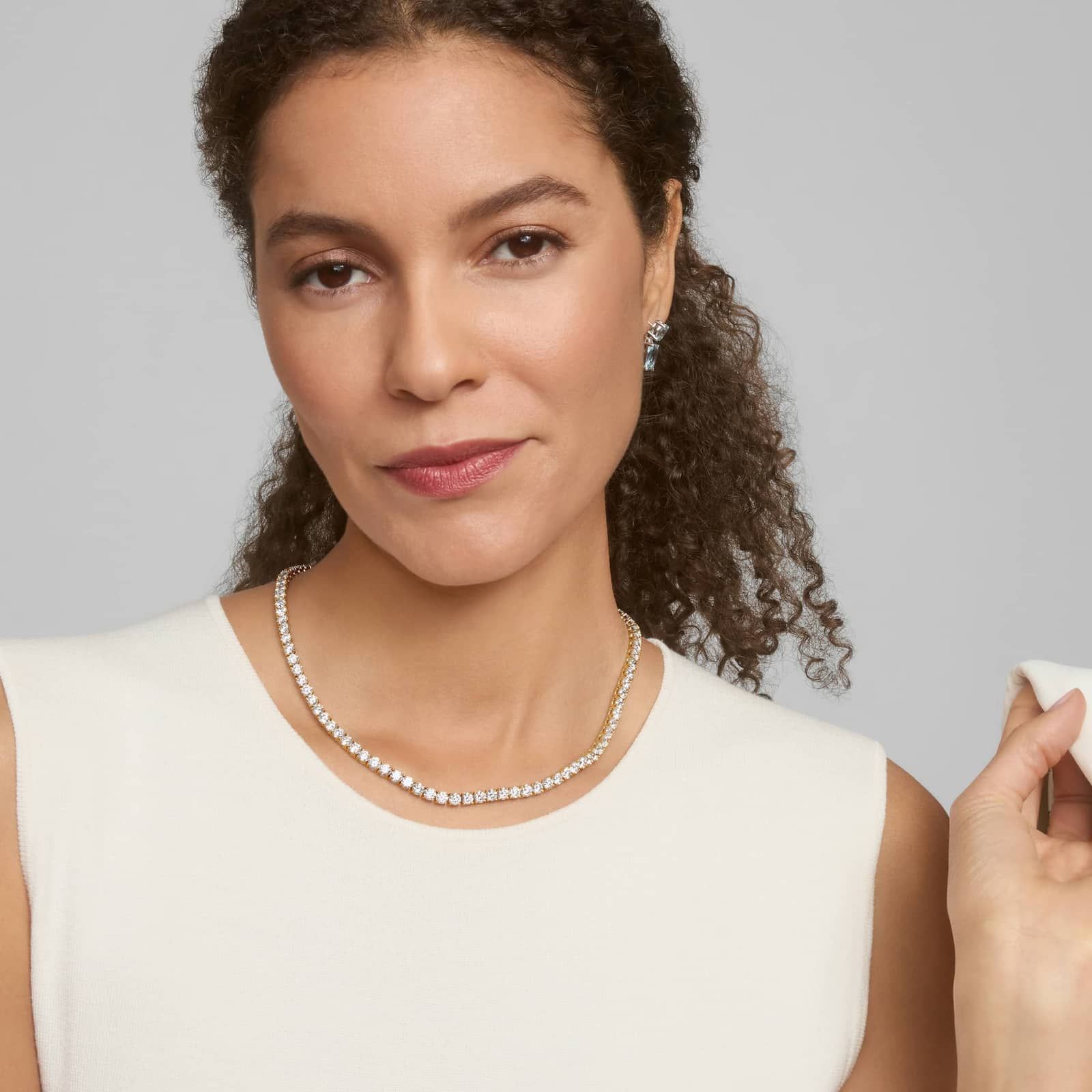 Diamond Tennis Necklace with 30 CTW Round Cut Lab-Grown Diamonds in 14K Yellow Gold