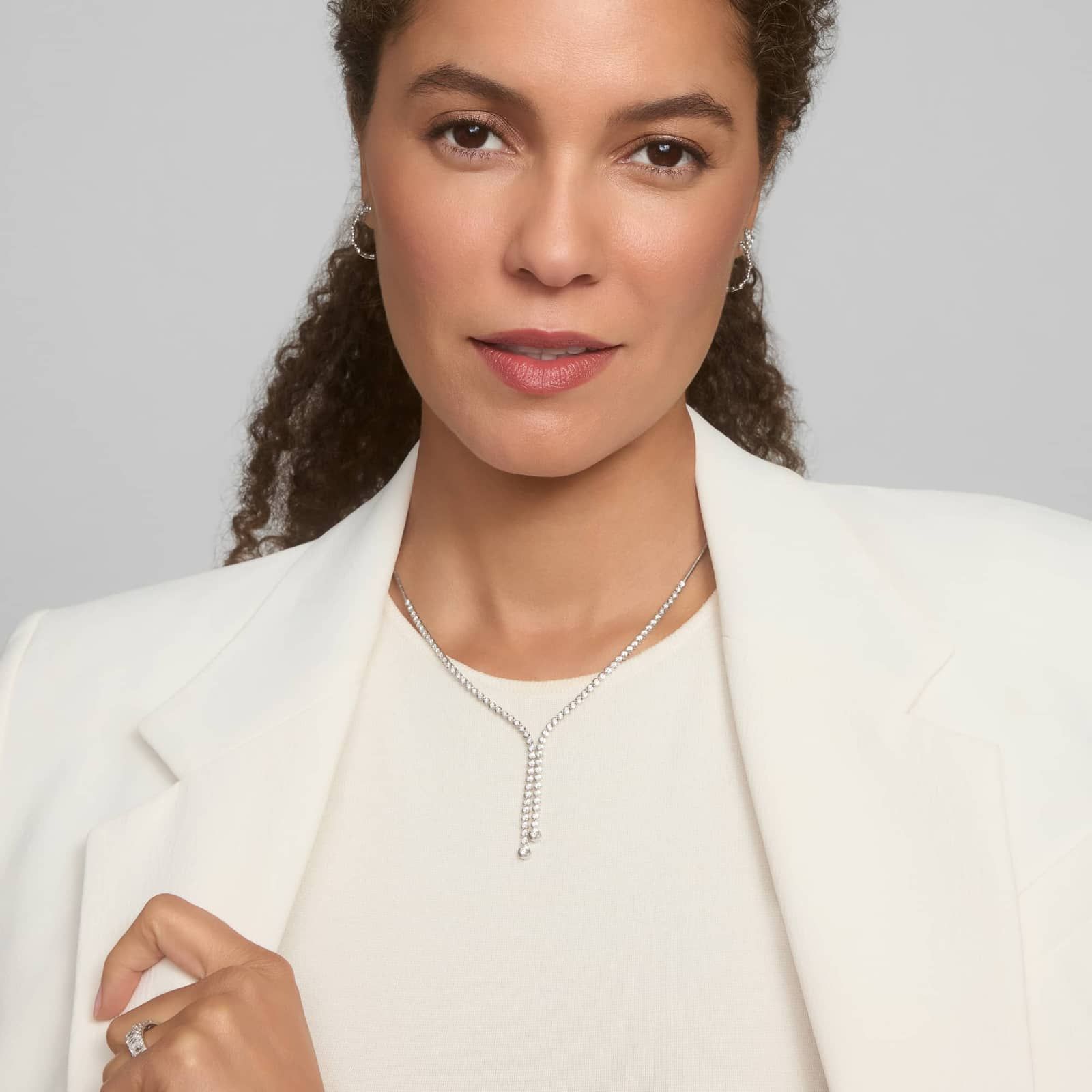 Diamond Lariat Necklace with 1.5 CTW Round Cut Diamonds in 14K White Gold