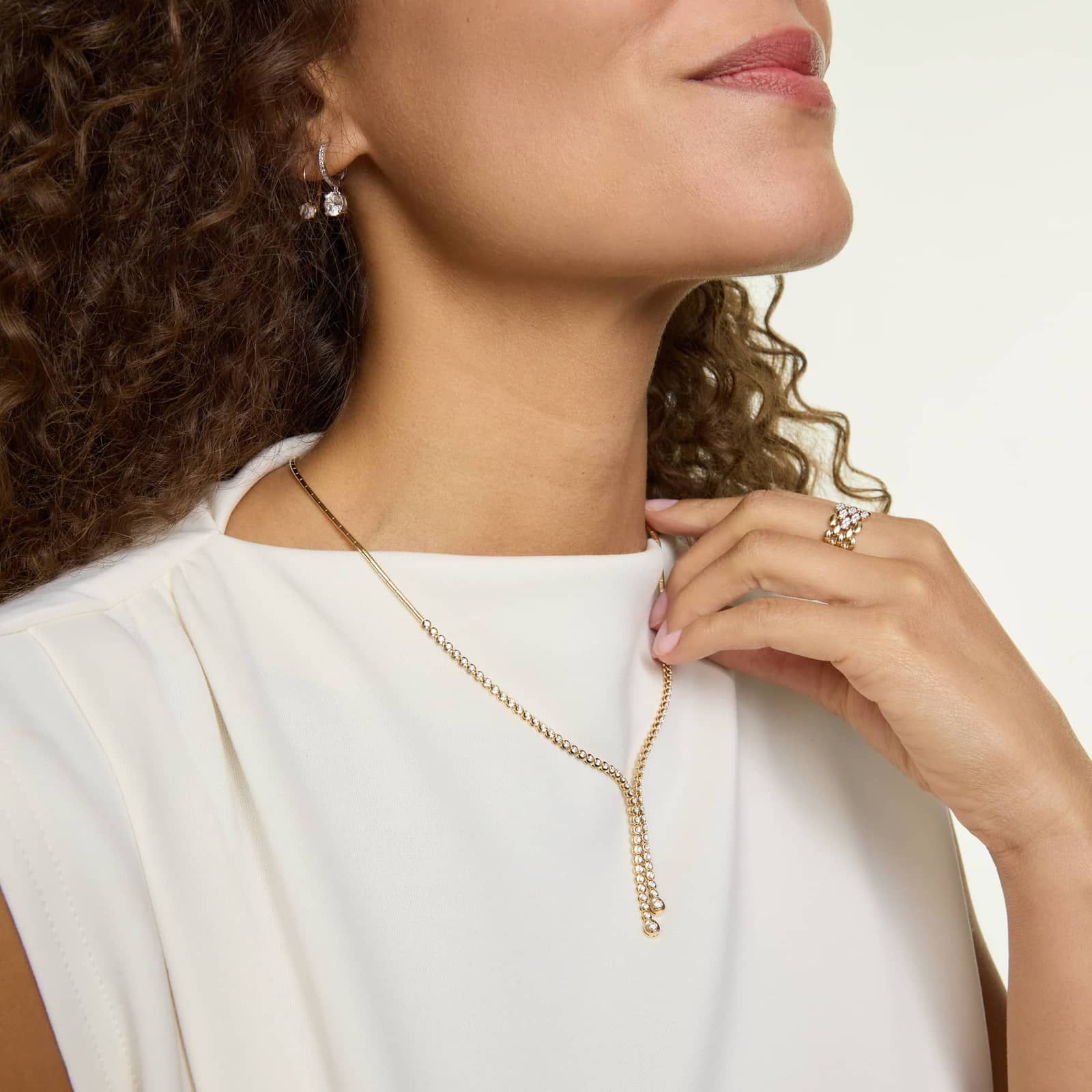 Diamond Lariat Necklace with 1.5 CTW Round Cut Diamonds in 14K Yellow Gold