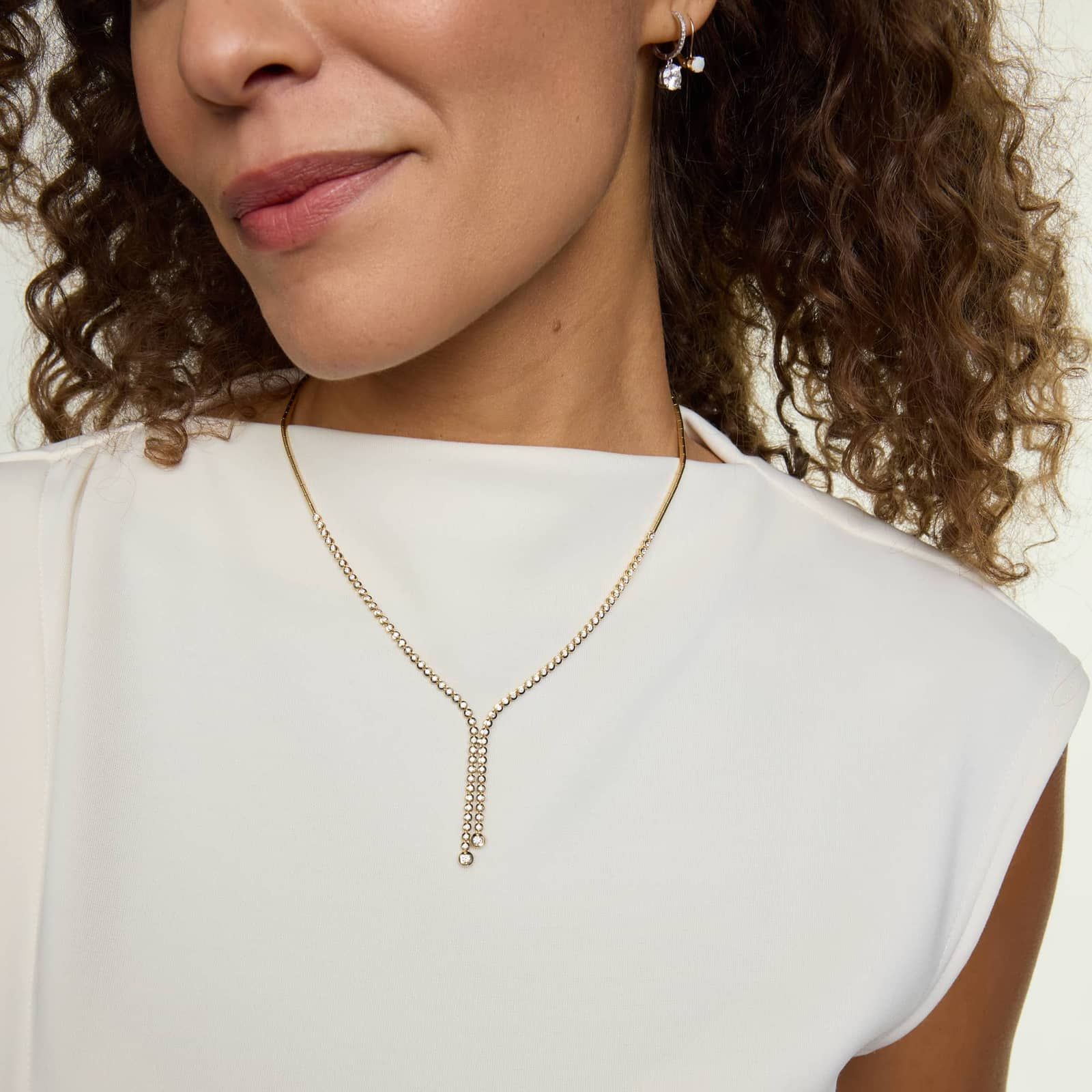 Diamond Lariat Necklace with 1.5 CTW Round Cut Diamonds in 14K Yellow Gold