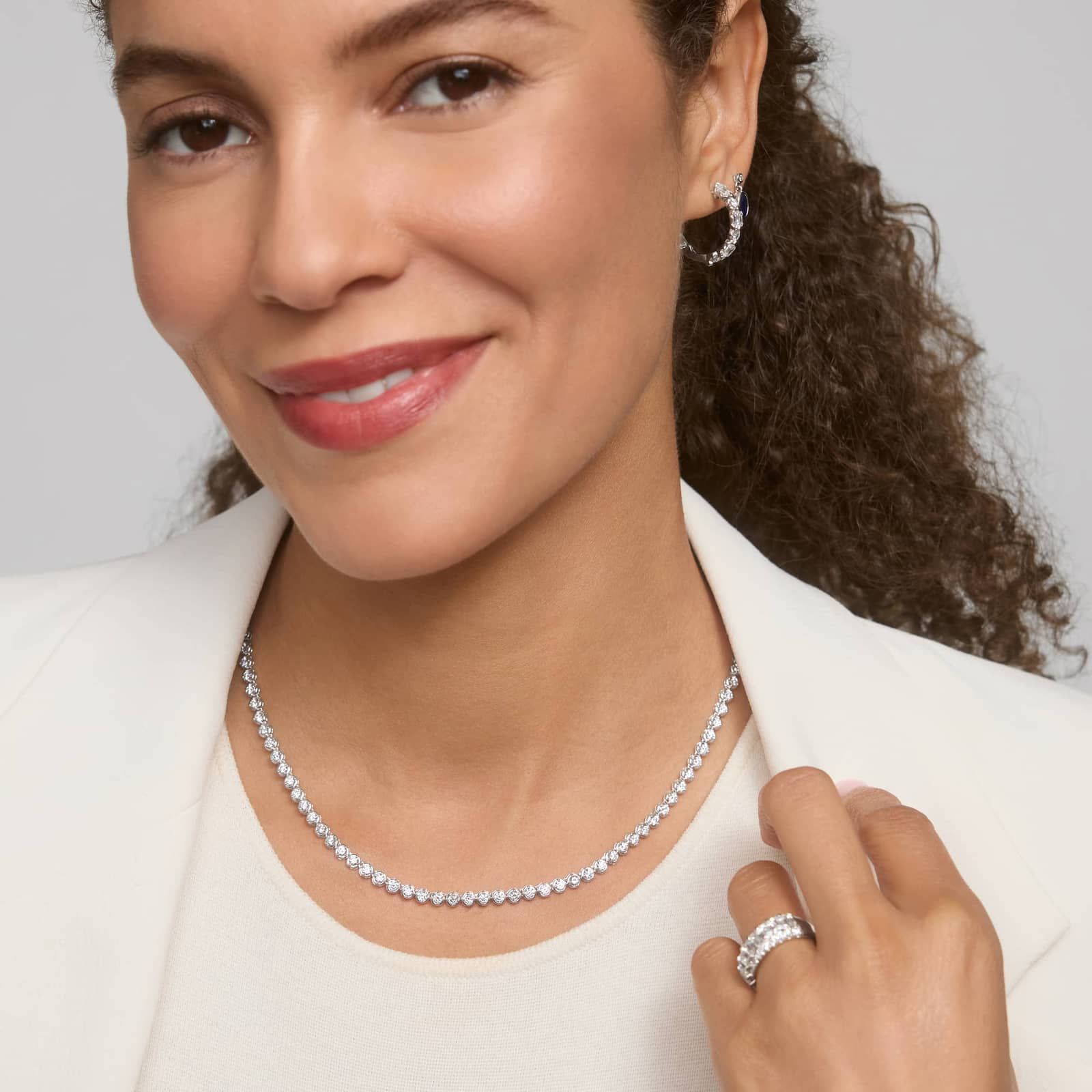 Diamond Tennis Necklace with 7 CTW Round Cut Lab-Grown Diamonds in 14K White Gold