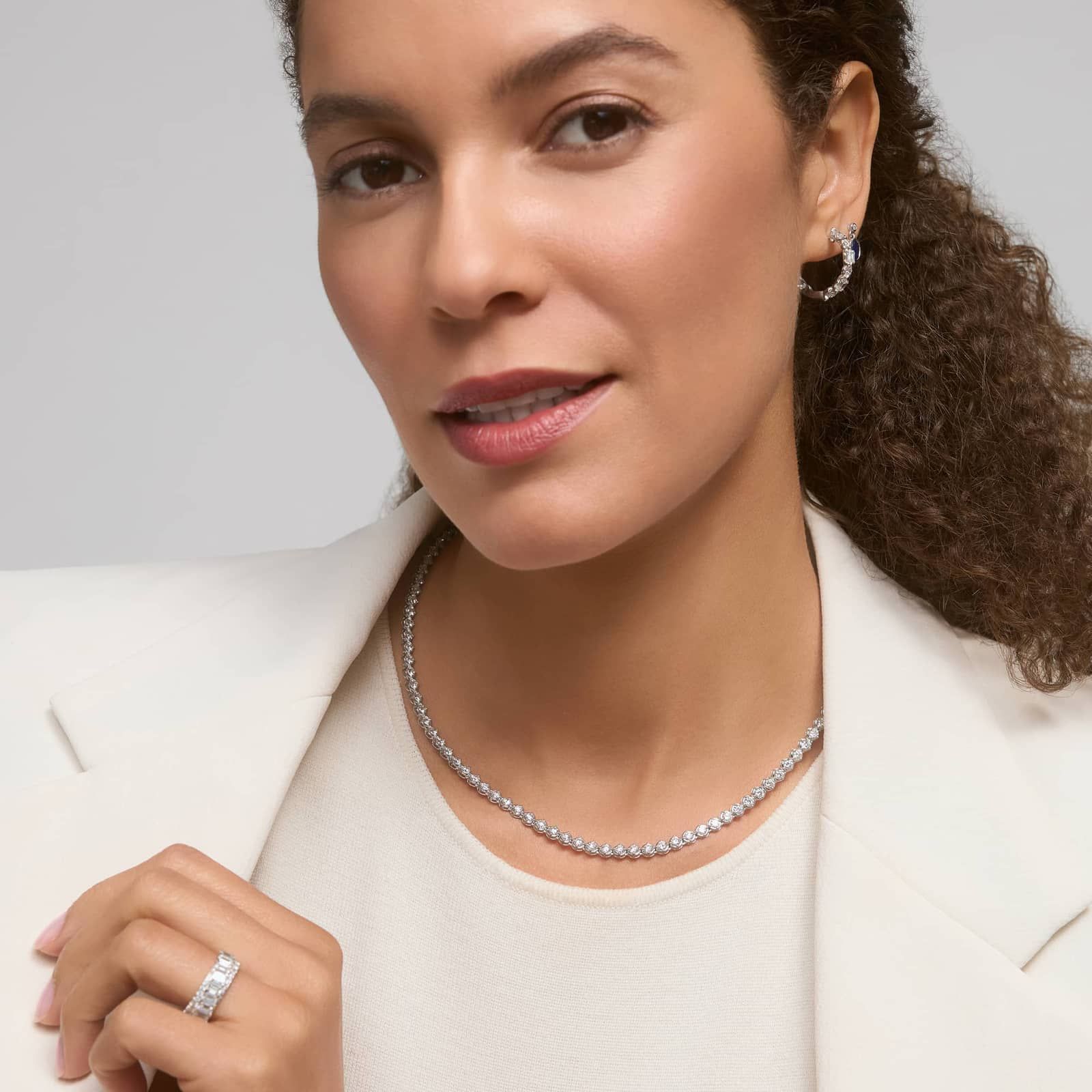 Diamond Tennis Necklace with 10 CTW Round Cut Lab-Grown Diamonds in 14K White Gold