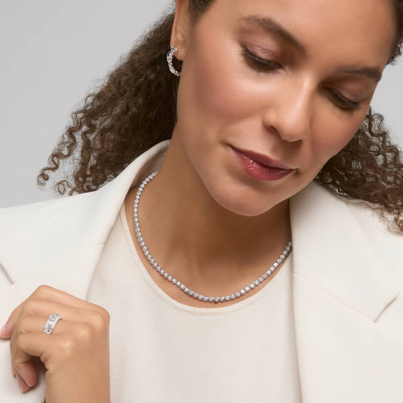 Diamond Tennis Necklace with 10 CTW Round Cut Lab-Grown Diamonds in 14K White Gold