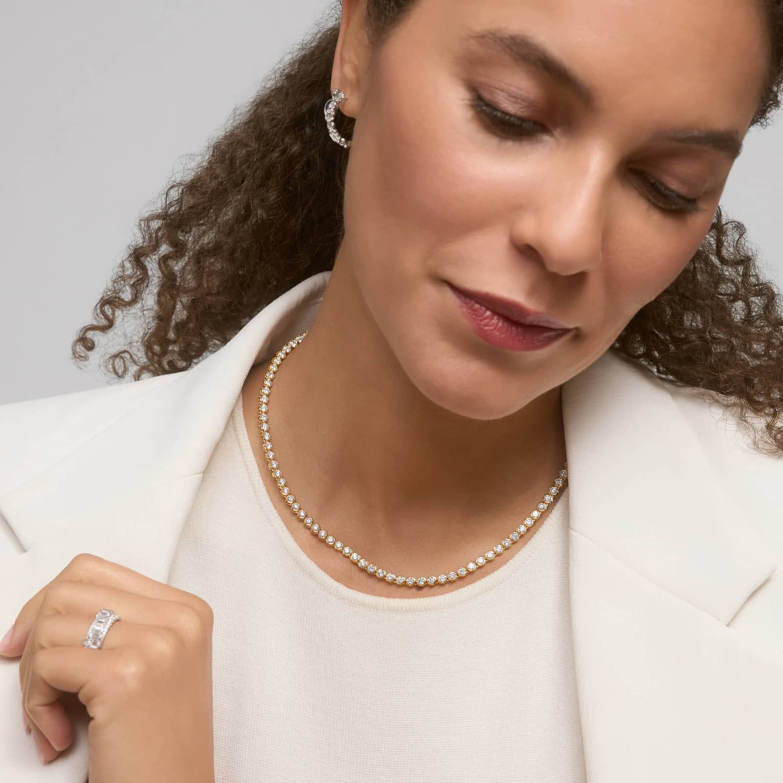 Diamond Tennis Necklace with 10 CTW Round Cut Lab-Grown Diamonds in 14K Yellow Gold
