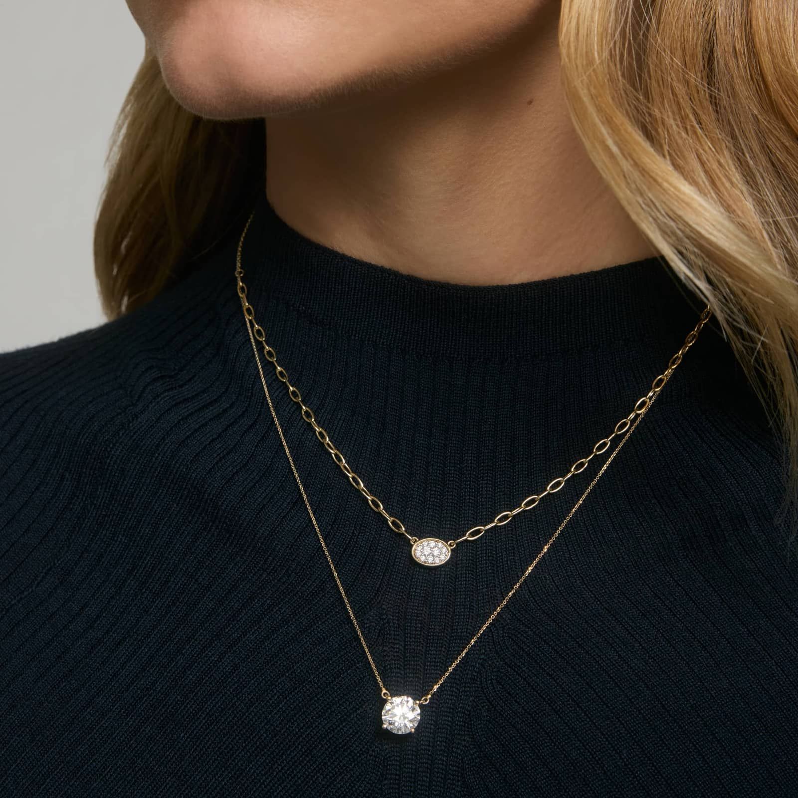 Diamond Pendant Necklace with 2 CTW Round Cut Lab-Grown Diamonds in 14K Yellow Gold