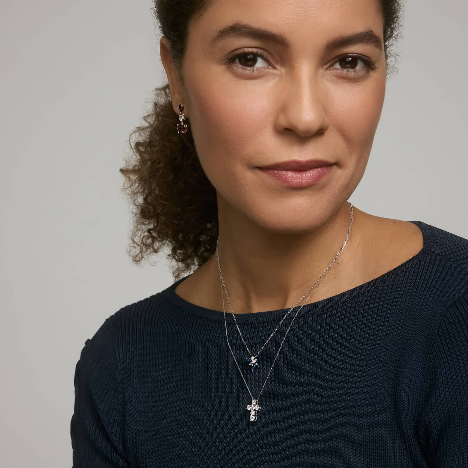 Diamond Cross Necklace with 1 CTW Round Cut Lab-Grown Diamonds in 14K White Gold