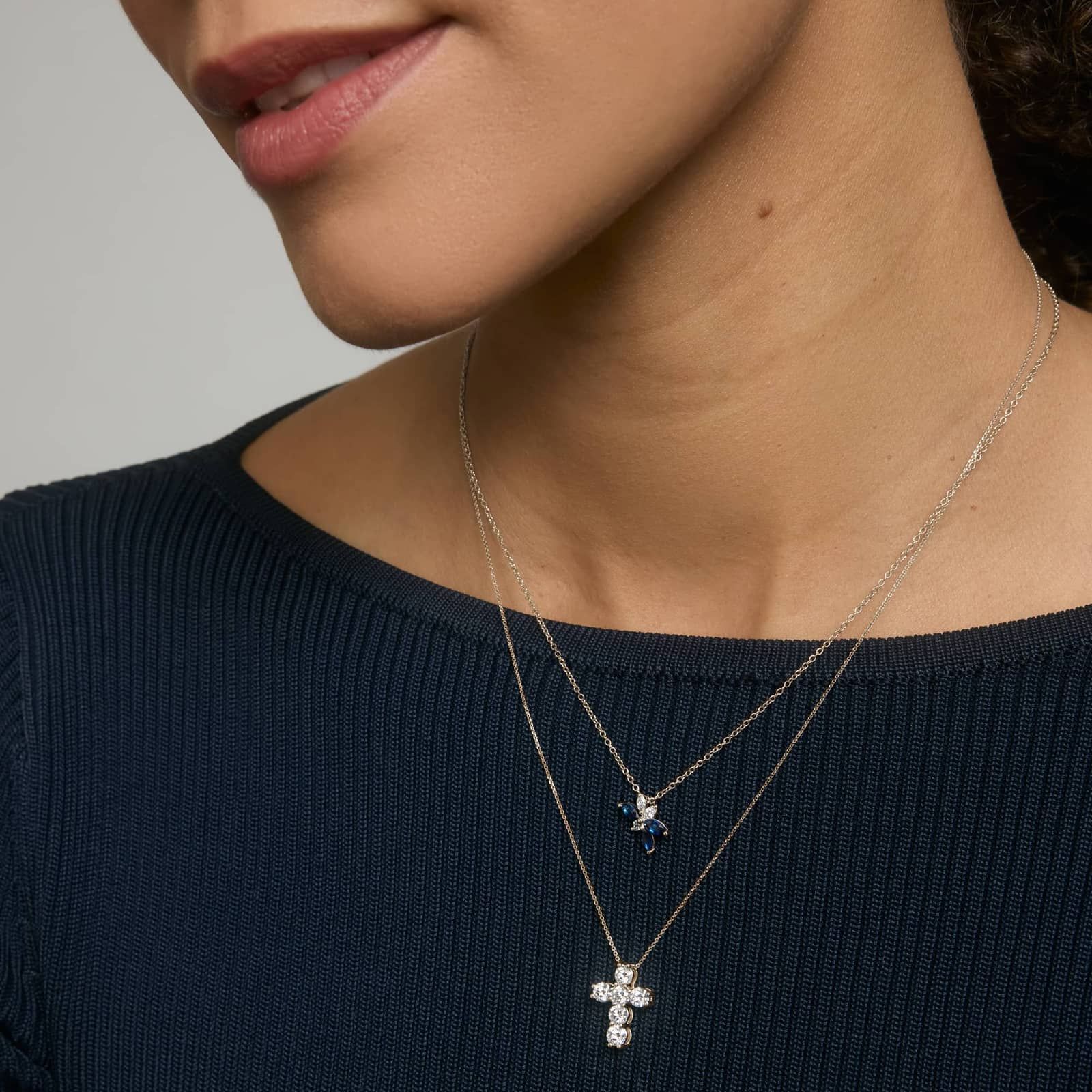 Diamond Cross Necklace with 1 CTW Round Cut Lab-Grown Diamonds in 14K Yellow Gold