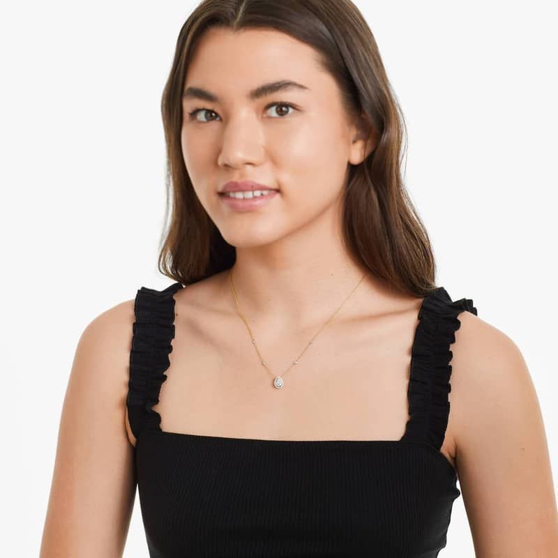 Pear Halo Cluster Diamond Necklace In 14K Yellow Gold